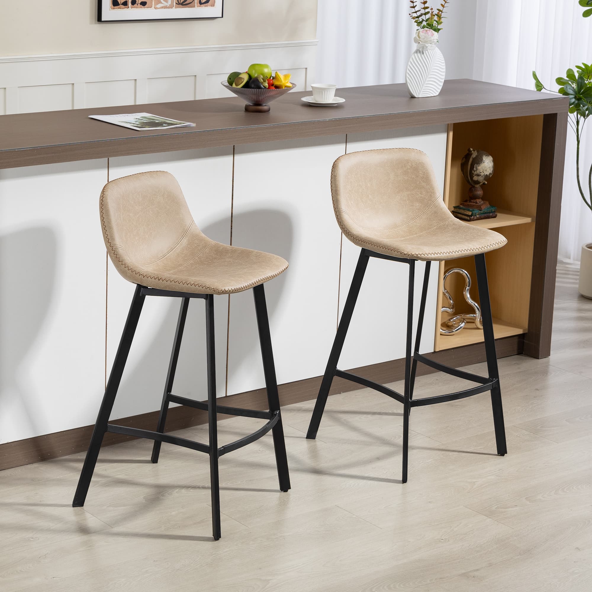 Effortless Comfort: Light Brown Faux Leather Bar Stools Set of 2 - image 4