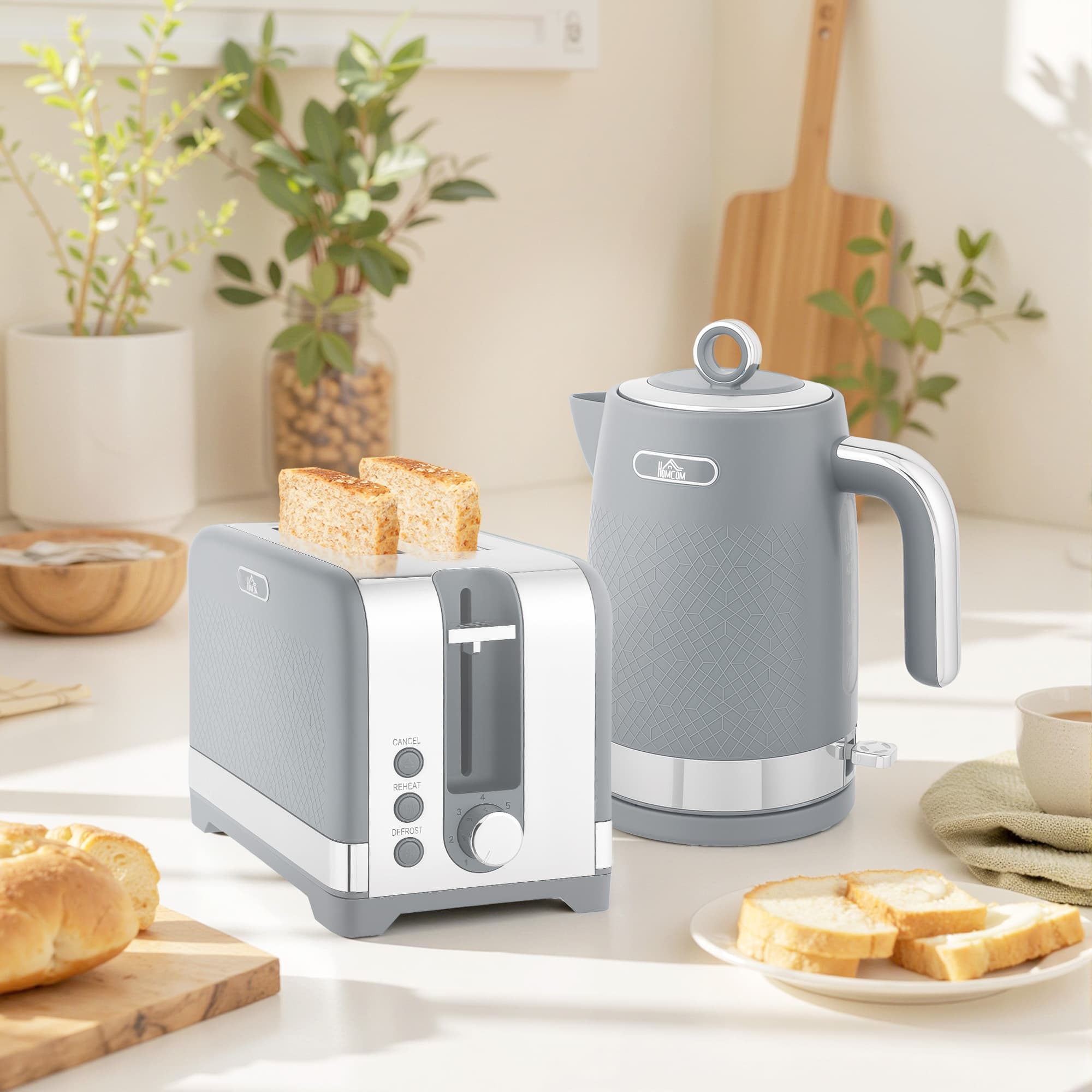Matching Grey Kettle and Toaster Set with Geometric Texture - image 7