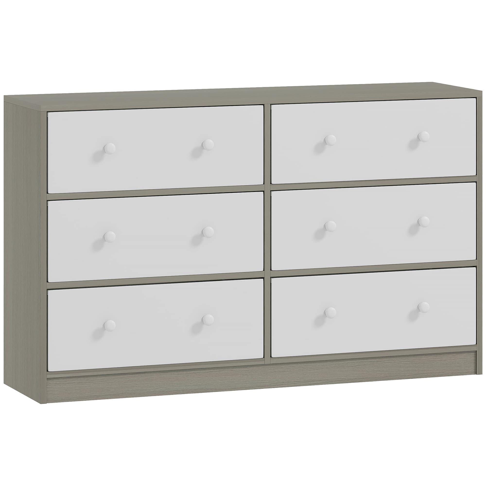 Effortless Storage: 6-Drawer White & Grey Fabric Dresser - White and Grey