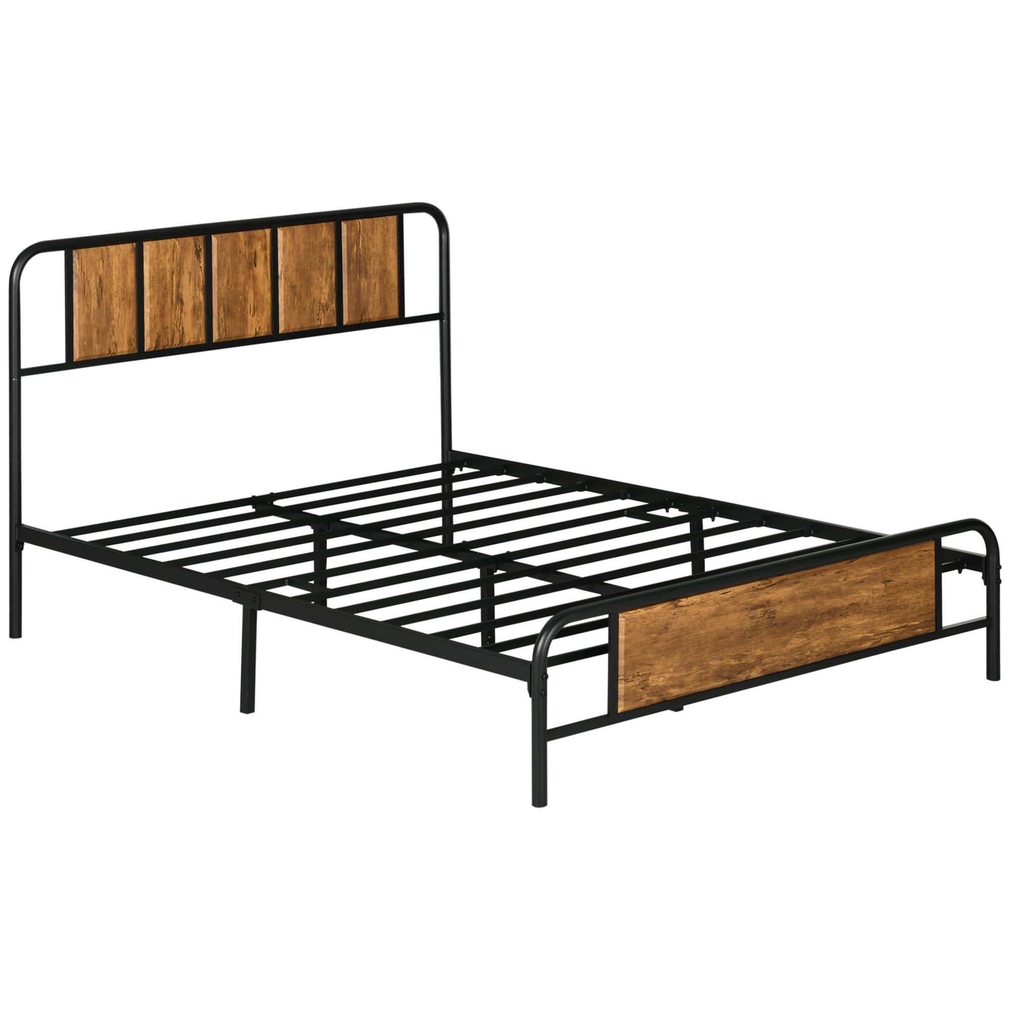 Rustic Industrial Double Bed Frame with Underbed Storage - Rustic Brown