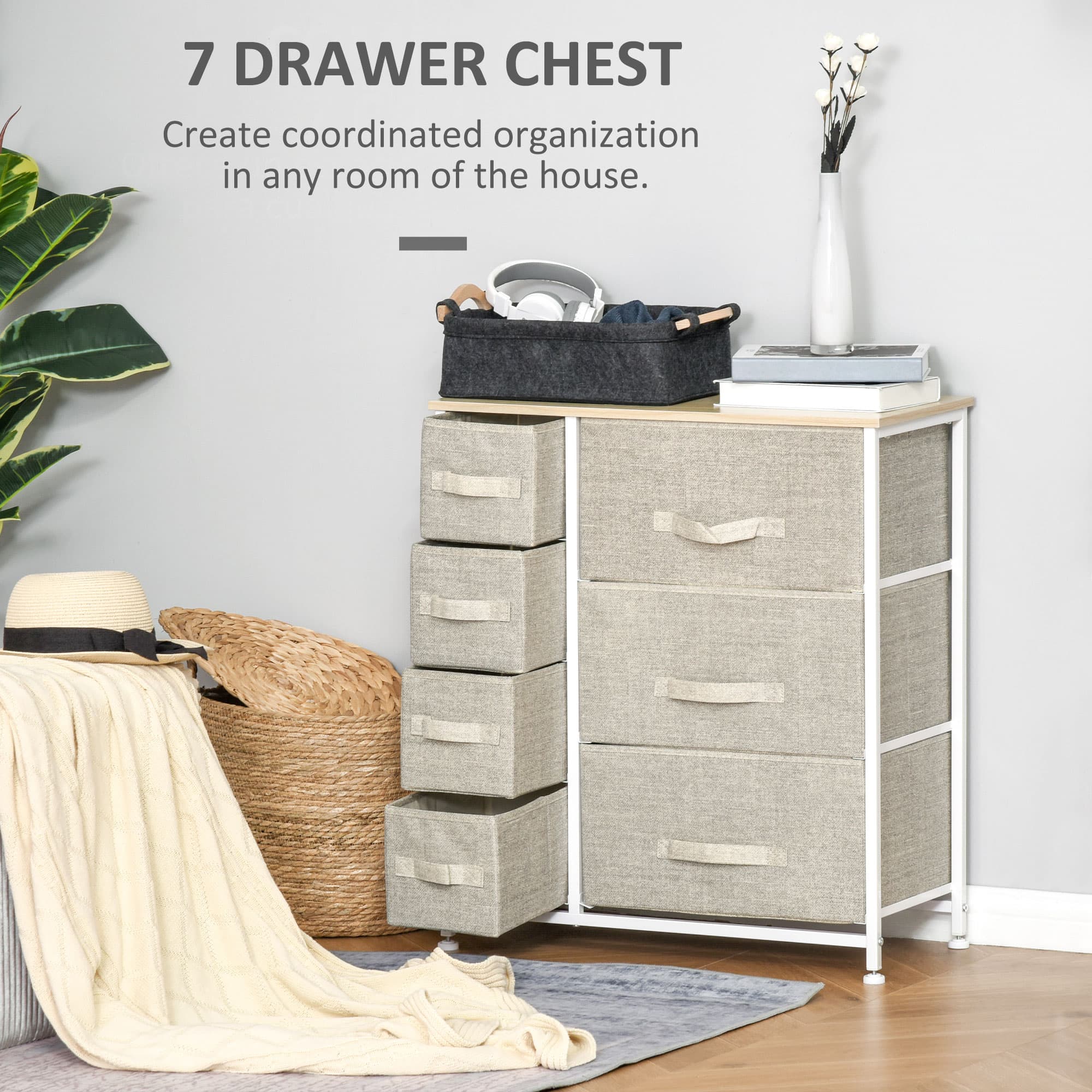 Light Grey Fabric Chest of Drawers with 7 Drawers - image 1