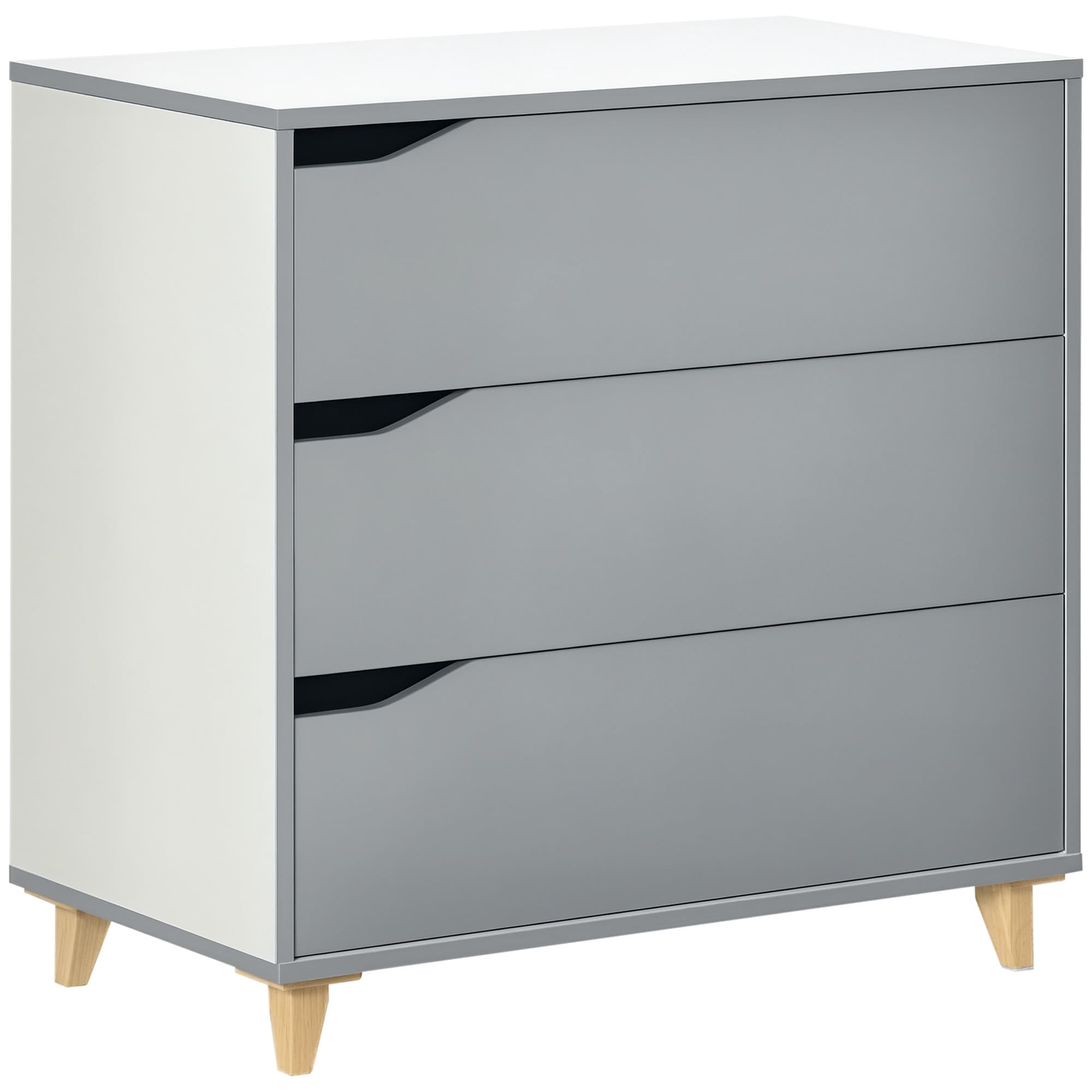 Effortless Storage: Grey 3-Drawer Chest with Pine Legs - Grey