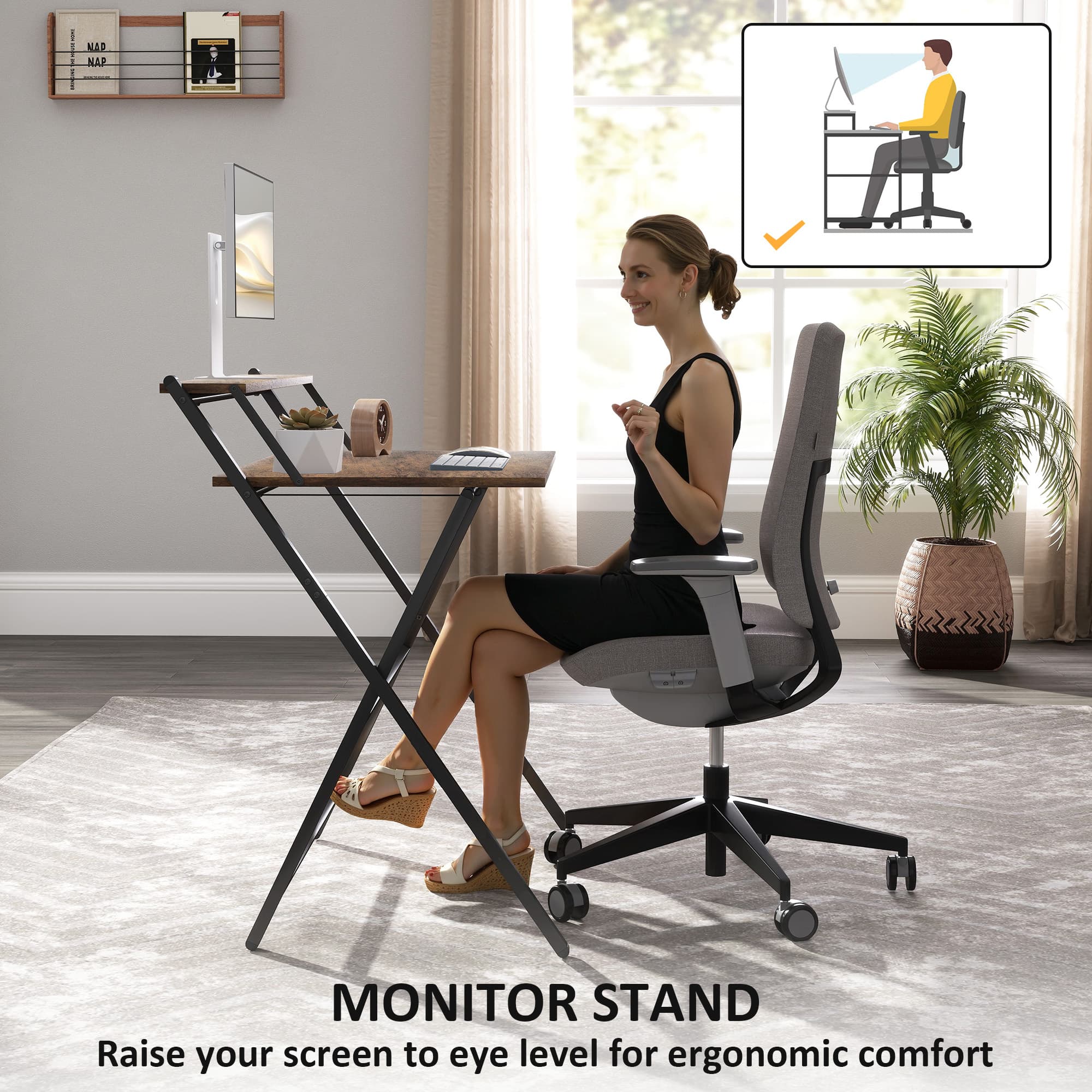 Space-Saving Folding Computer Desk with Monitor Shelf - image 4