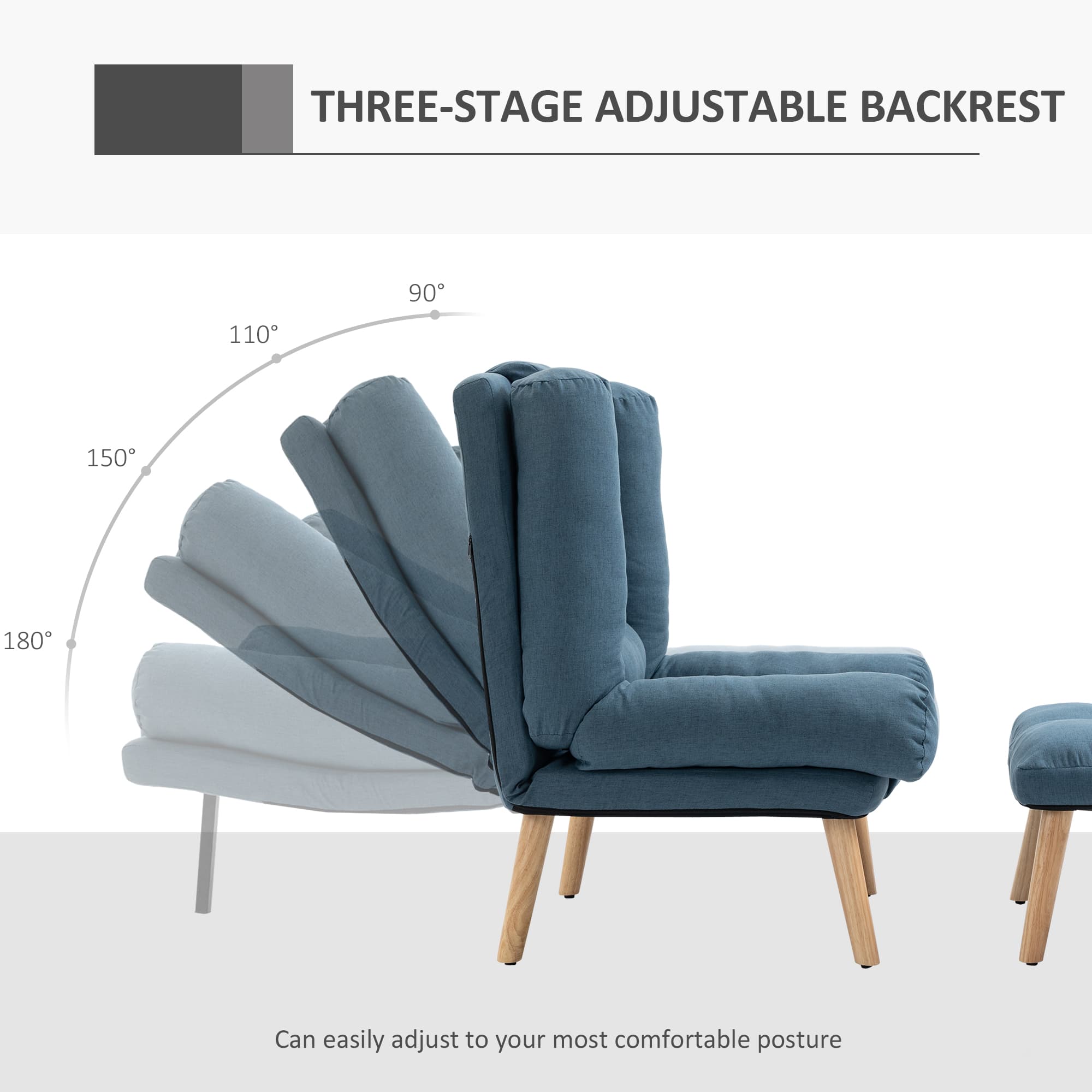 Premium Blue Reclining Armchair and Matching Footstool - image 2