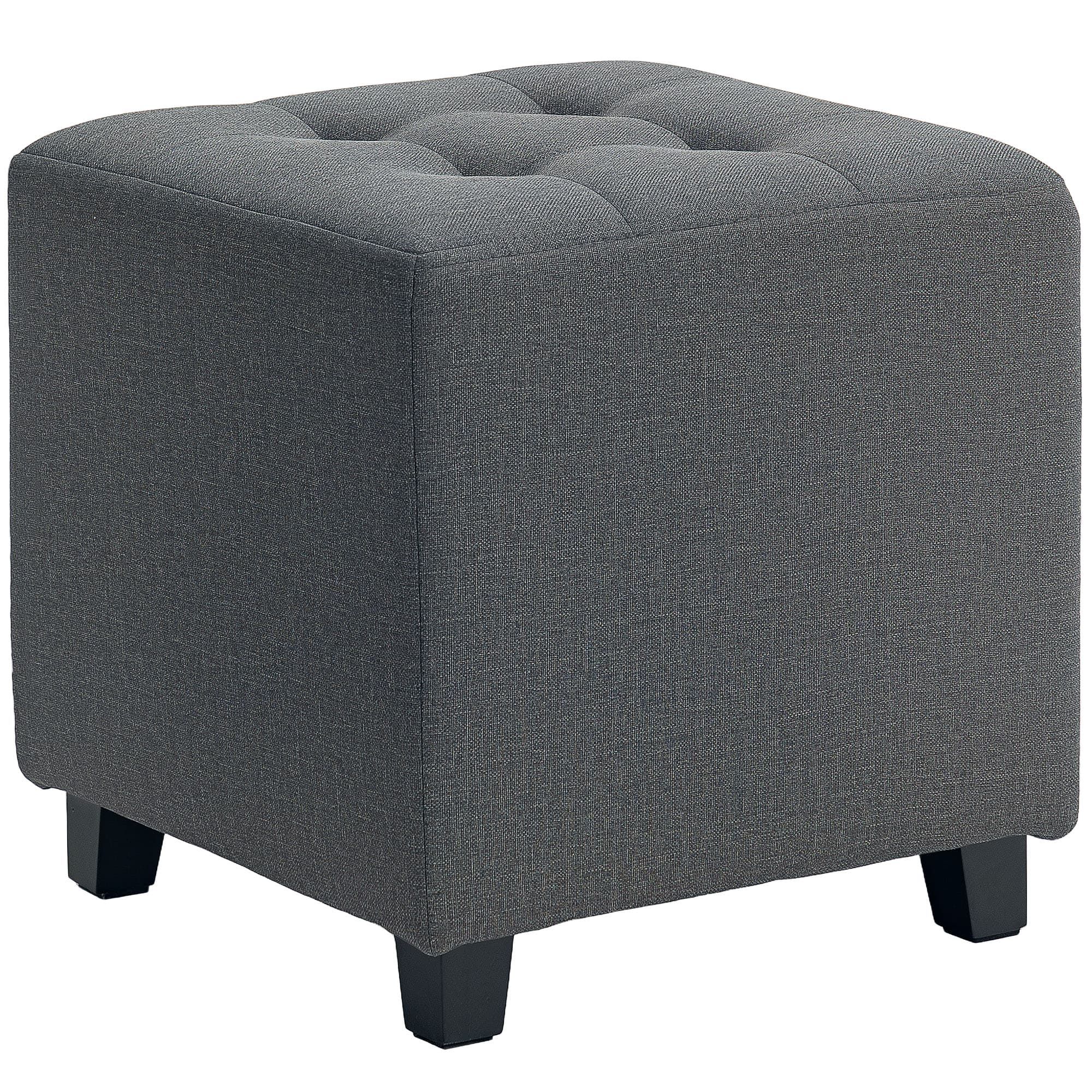 Compact Grey Tufted Ottoman with Wooden Legs - image 10