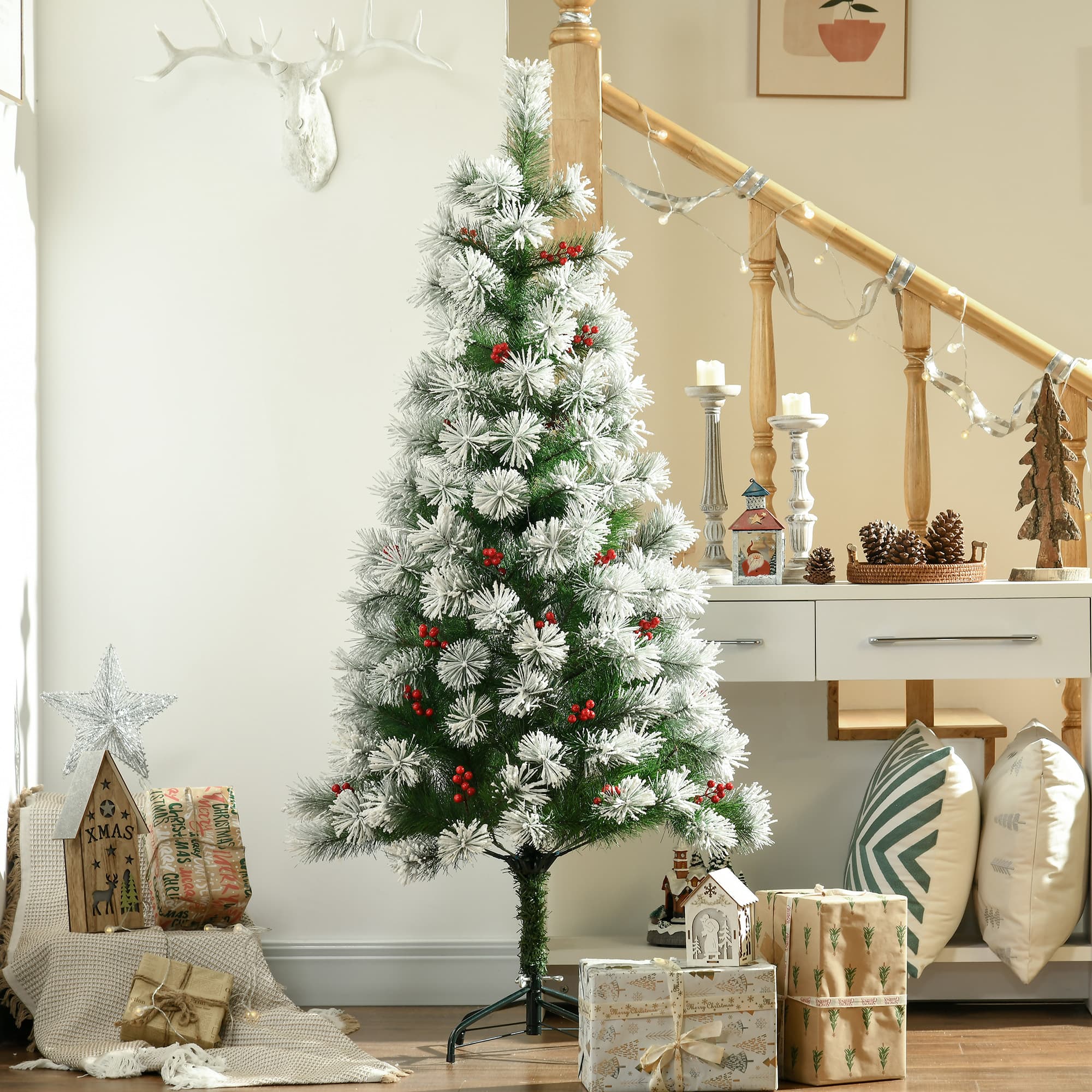 5ft Artificial Snow-Flocked Christmas Tree with Red Berry Clusters - image 8