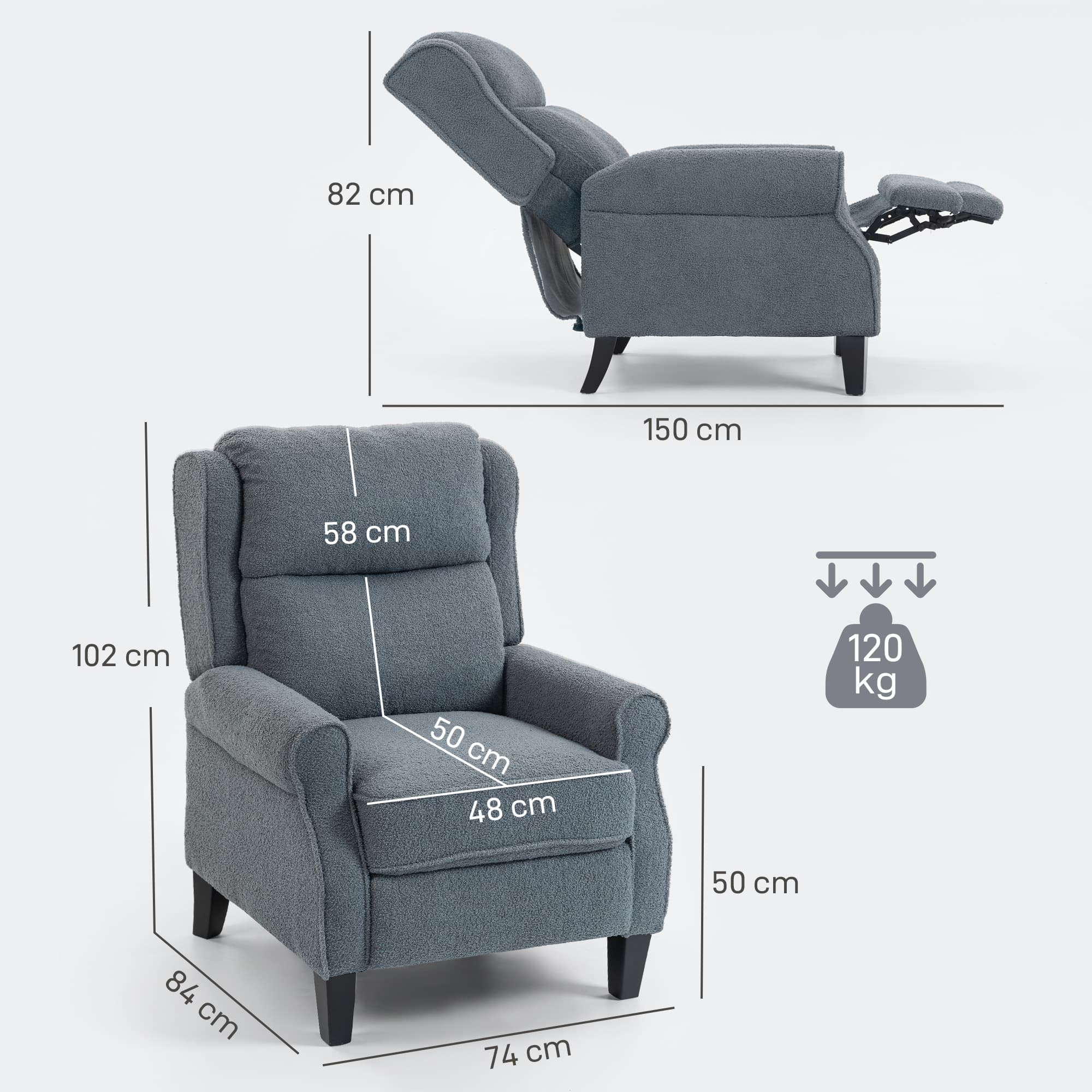 Sink Into Comfort: Grey Teddy Fleece Recliner Armchair - image 1