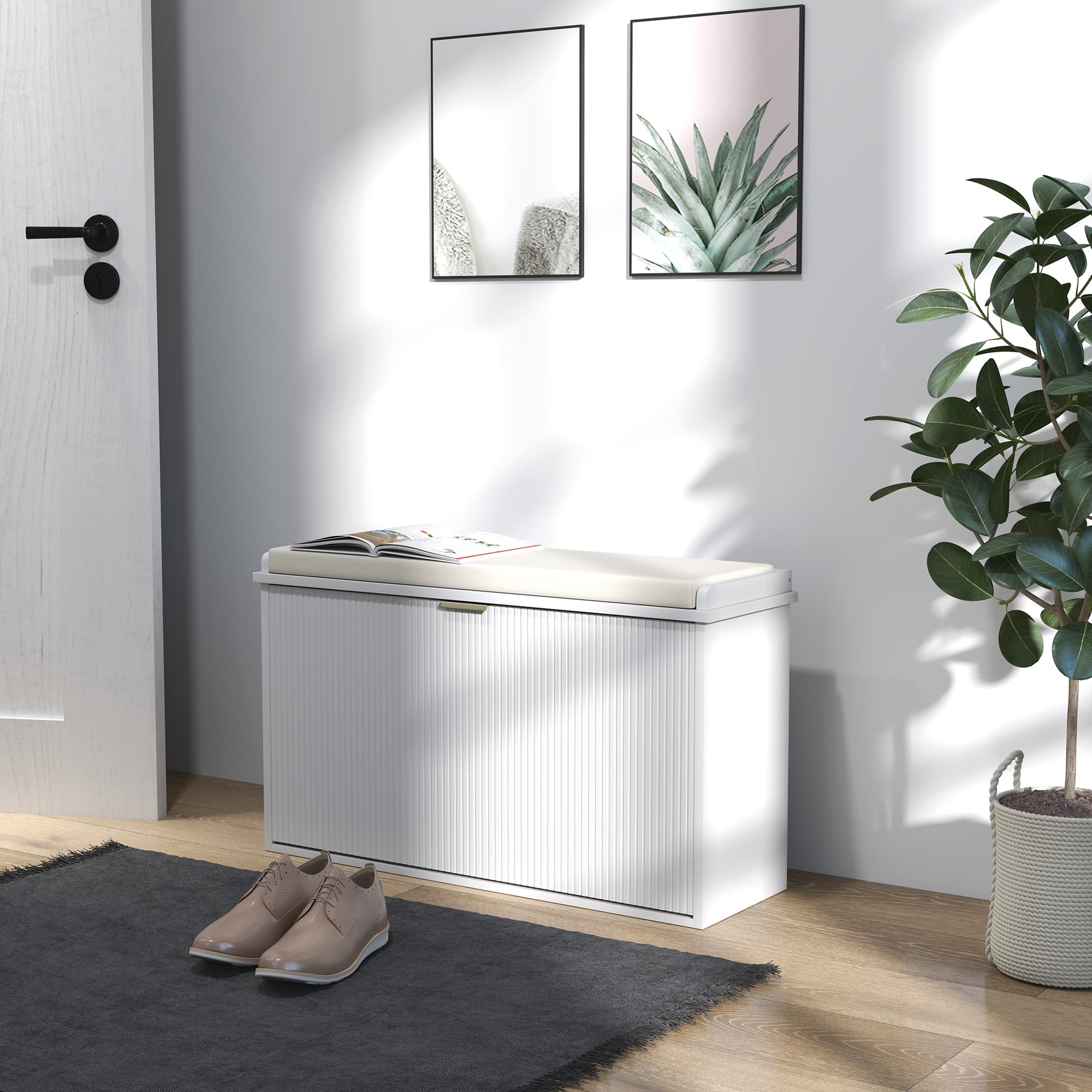 Effortless Entryway Storage: White Cushioned Shoe Bench - image 5