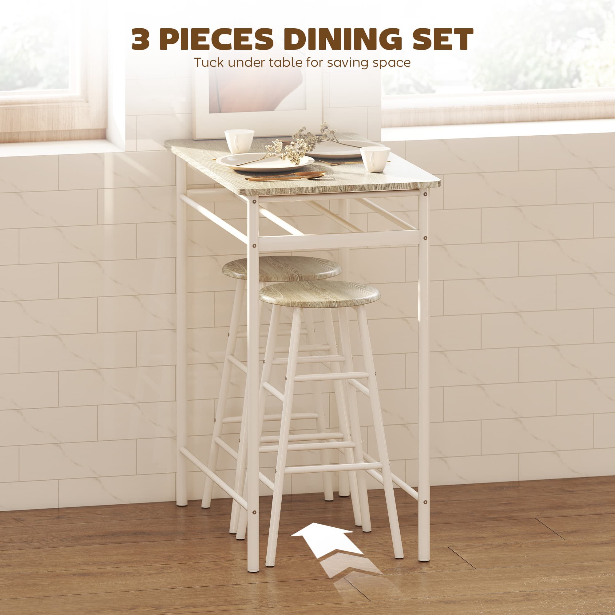 Transform Your Kitchen with this Compact White & Oak Bar Set - image 1