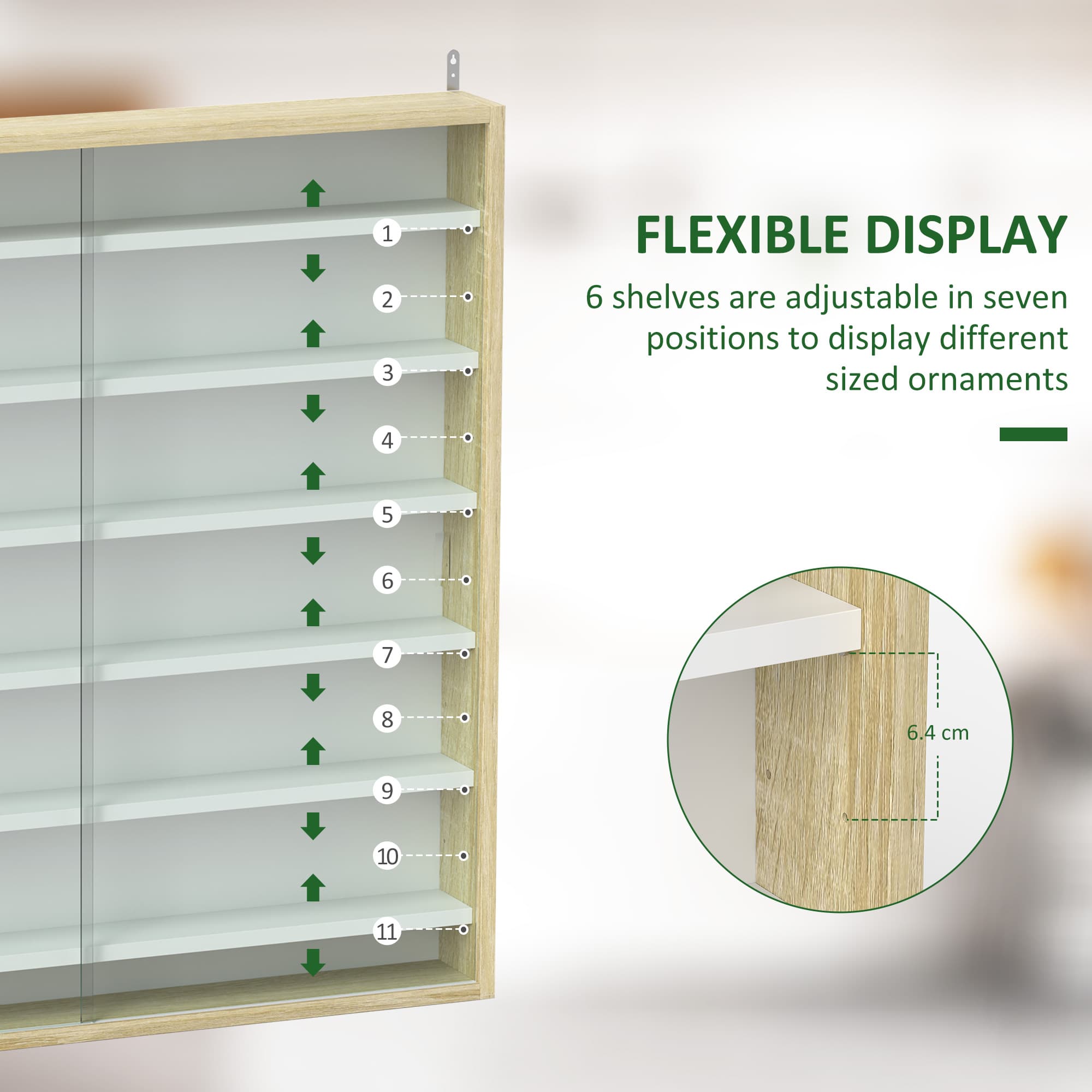 Premium Oak Wall Display Cabinet with Sliding Glass Doors - image 2