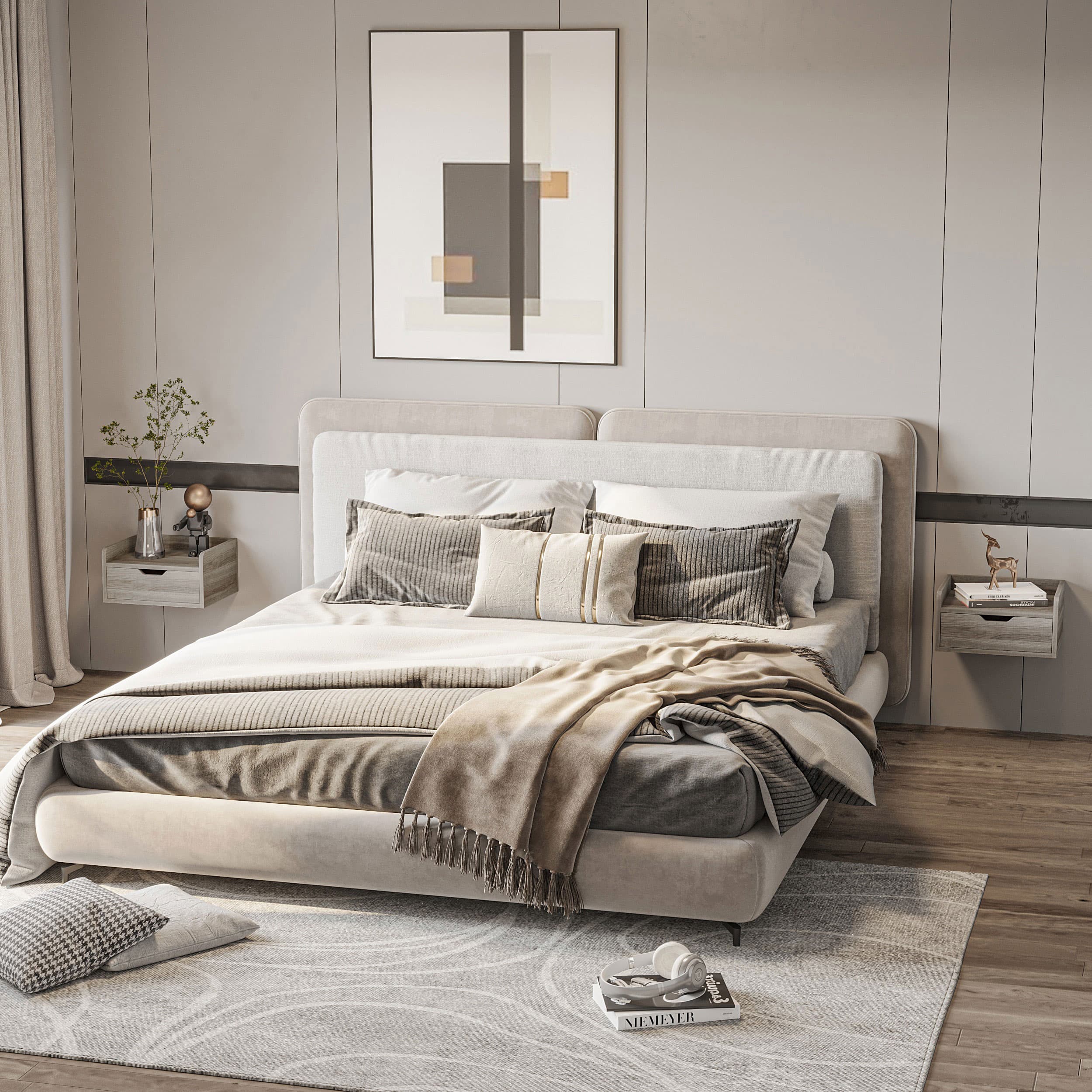 Grey Wall Mounted Bedside Tables, Set of 2 - image 5
