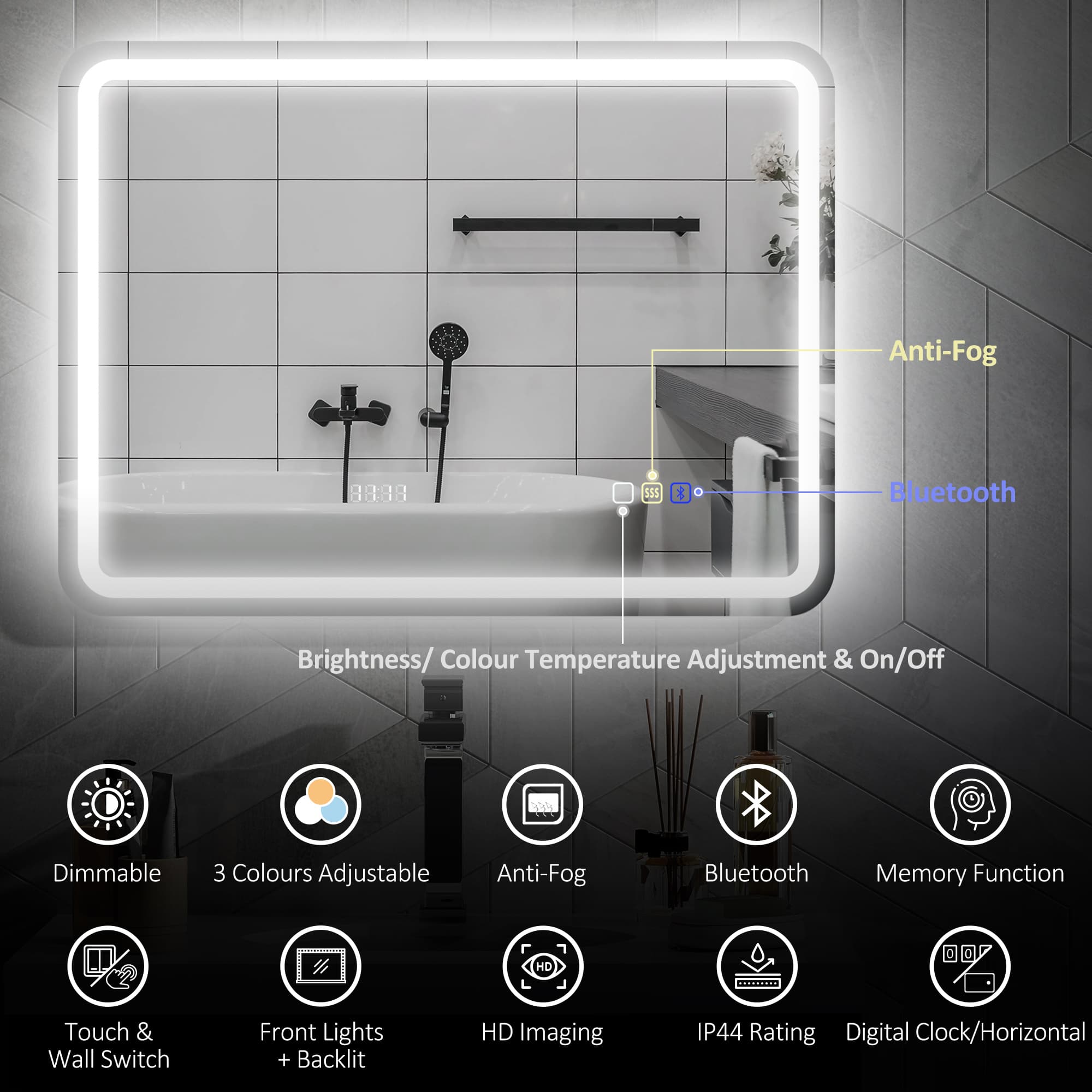 Effortless Grooming: 80x60cm Bluetooth LED Bathroom Mirror - image 3