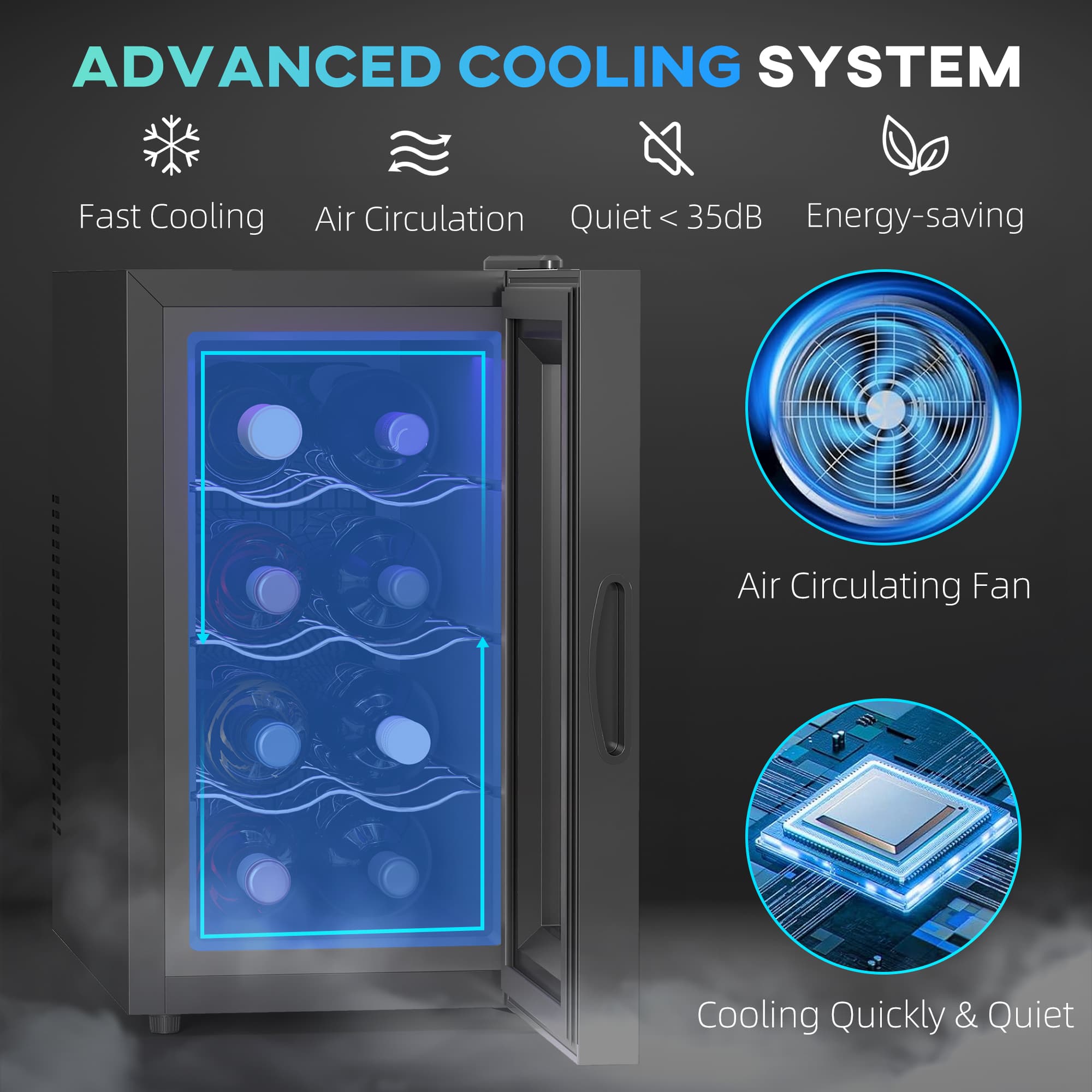 Compact 8 Bottle Wine Fridge with Blue LED Light - image 8