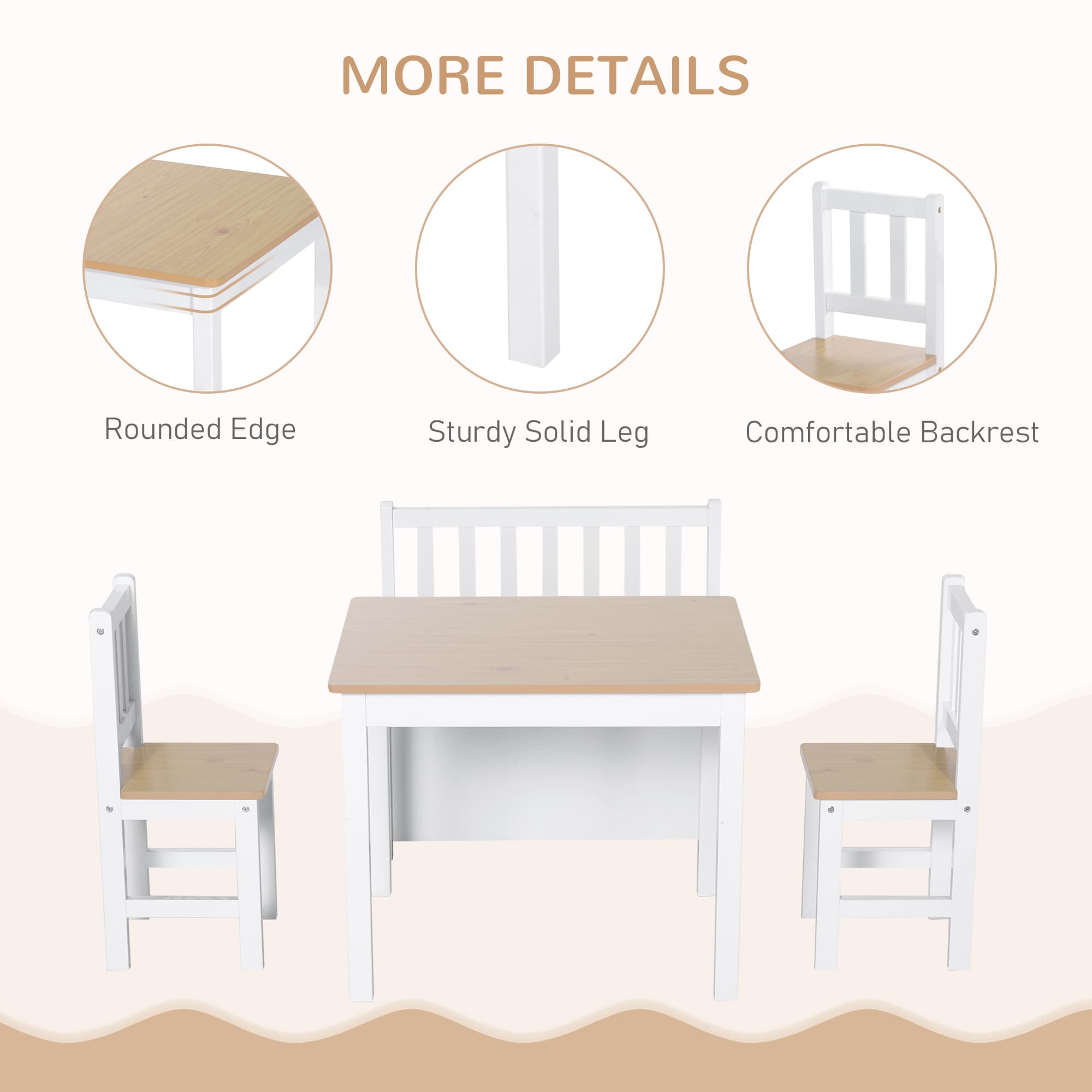 Kids 4-Piece Wooden Table Set with Clever Bench Storage - image 4
