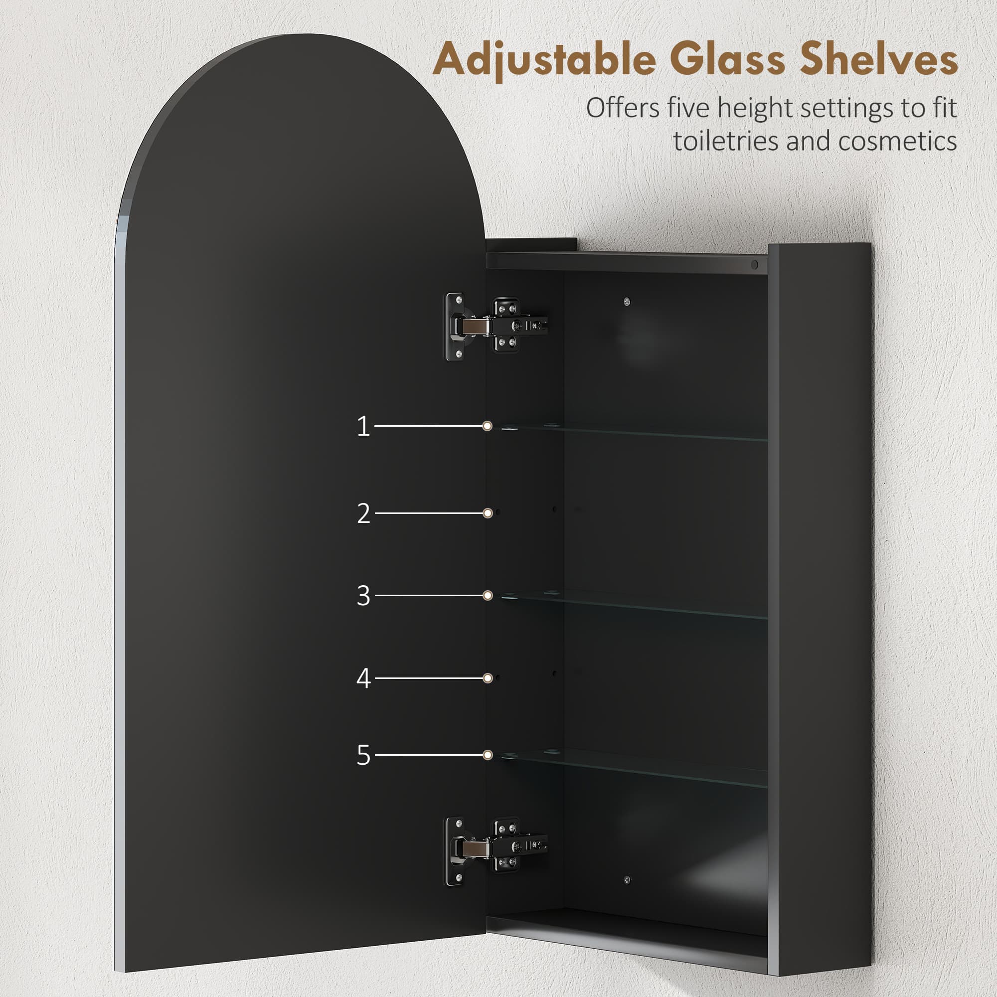 Frameless Arched Black Bathroom Mirror Cabinet - image 3