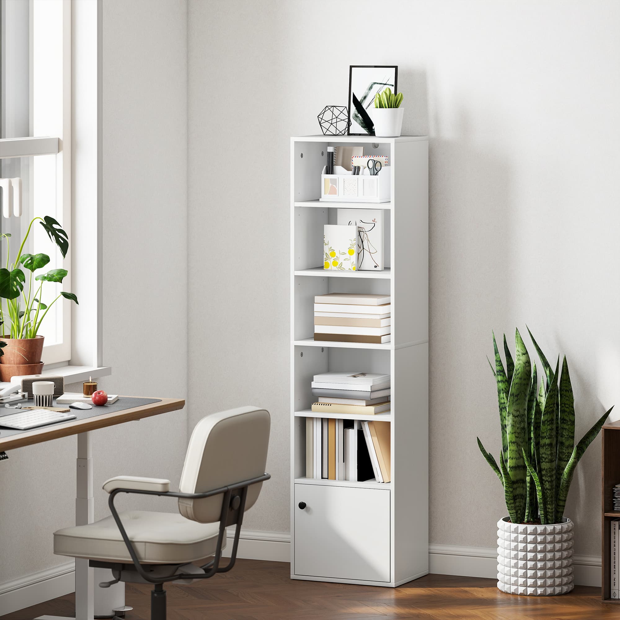 Transform Your Space with this Slim White 6-Tier Bookcase - image 1