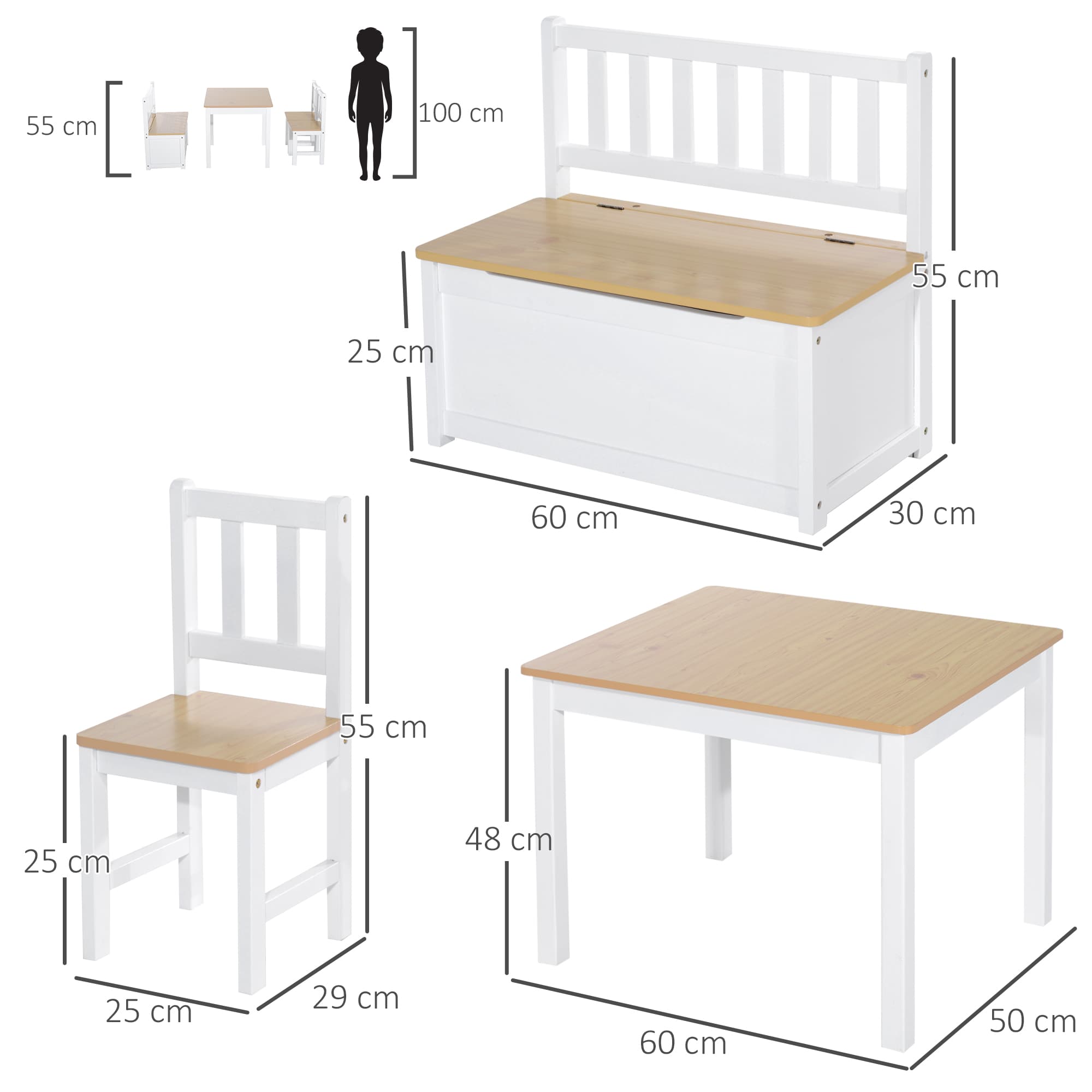 Kids 4-Piece Wooden Table Set with Clever Bench Storage - image 2