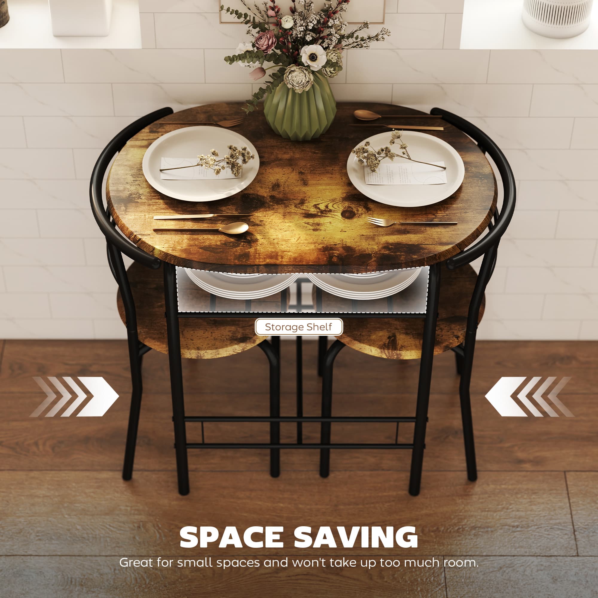 Transform Small Spaces: Rustic Brown 3-Piece Dining Set - image 3