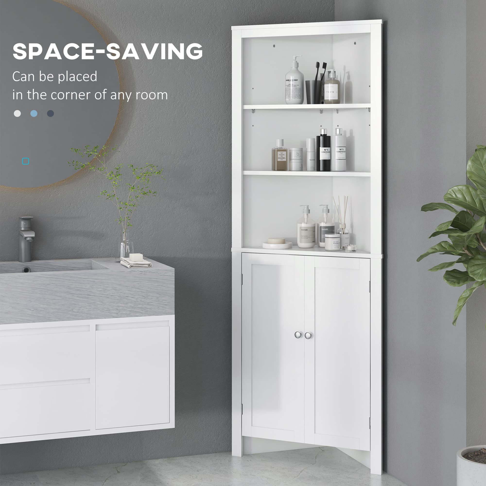 Transform Your Space with this White Corner Bathroom Cabinet - image 2
