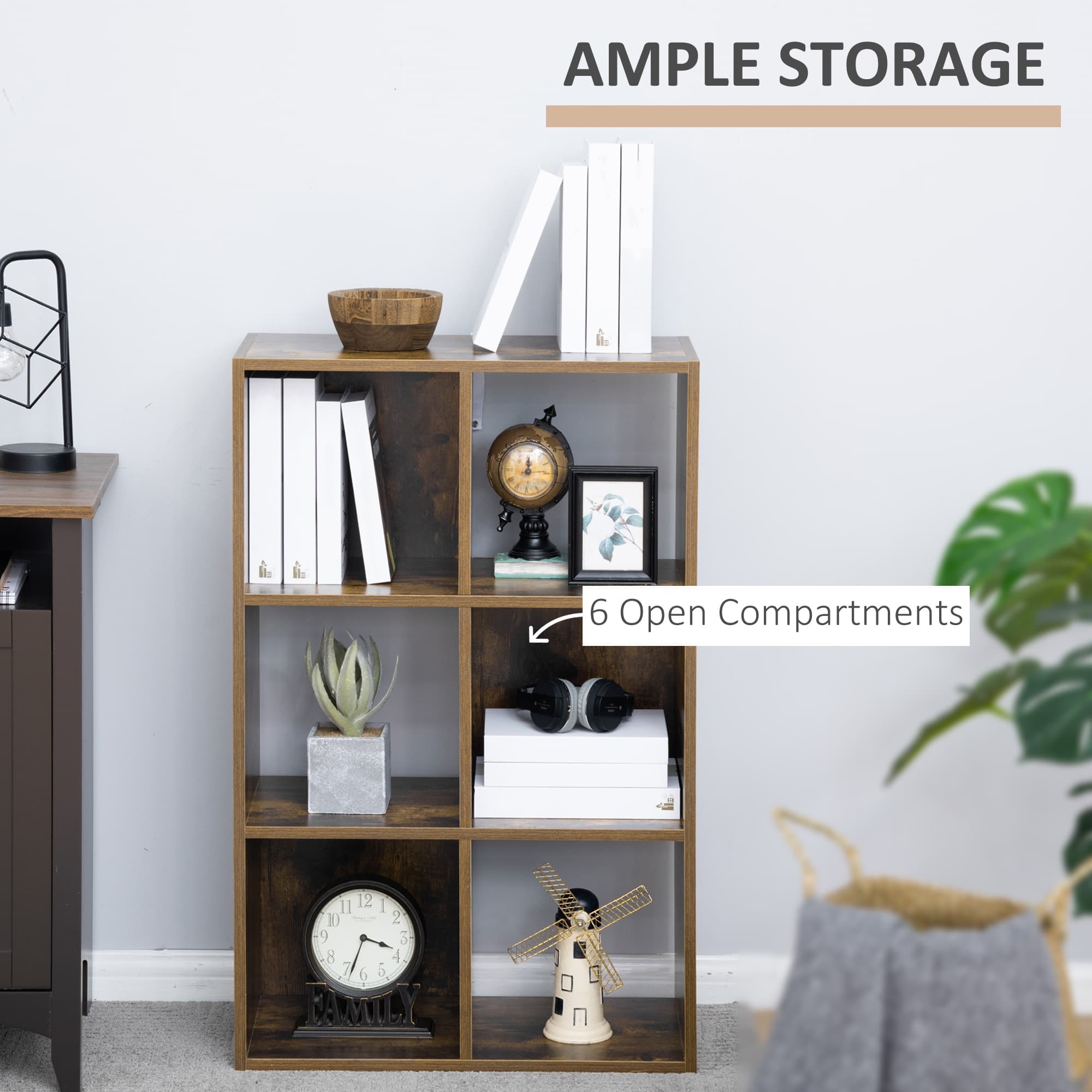 Rustic Brown Cube Bookcase With 6 Open Compartments - image 7