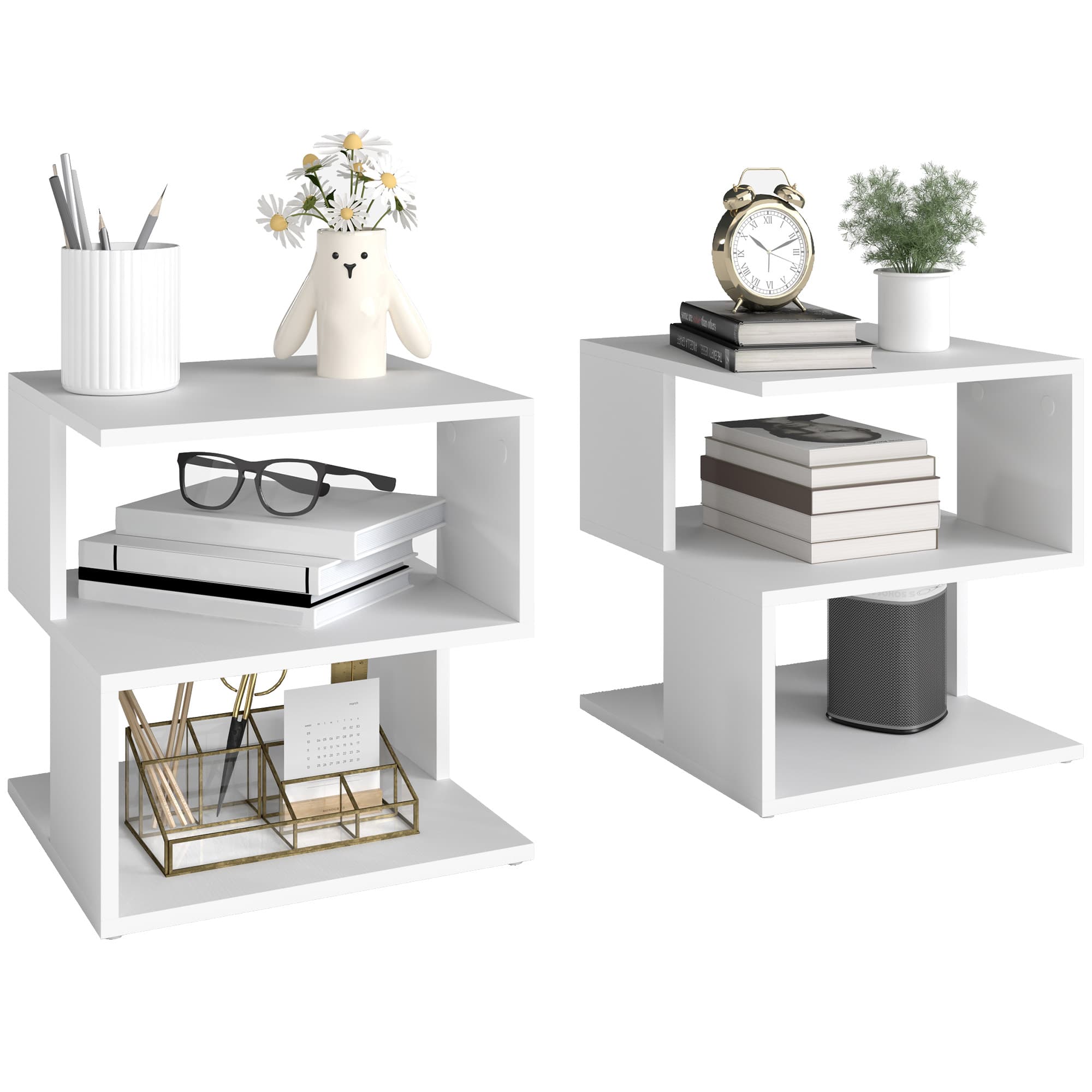 Transform Your Space with Modern 2-Tier White Side Tables - White