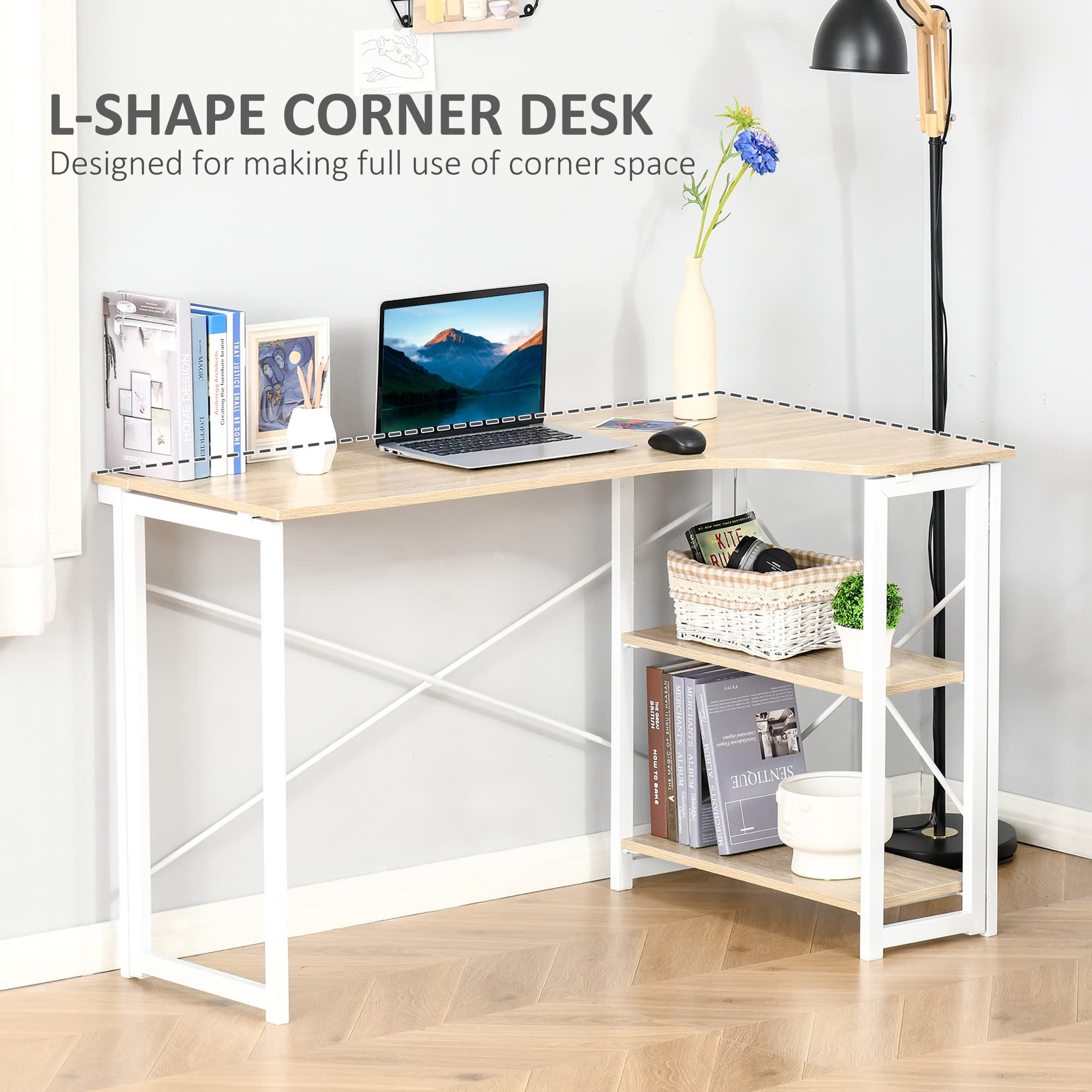 Space-Saving Folding L-Shaped Corner Desk with Storage - image 5