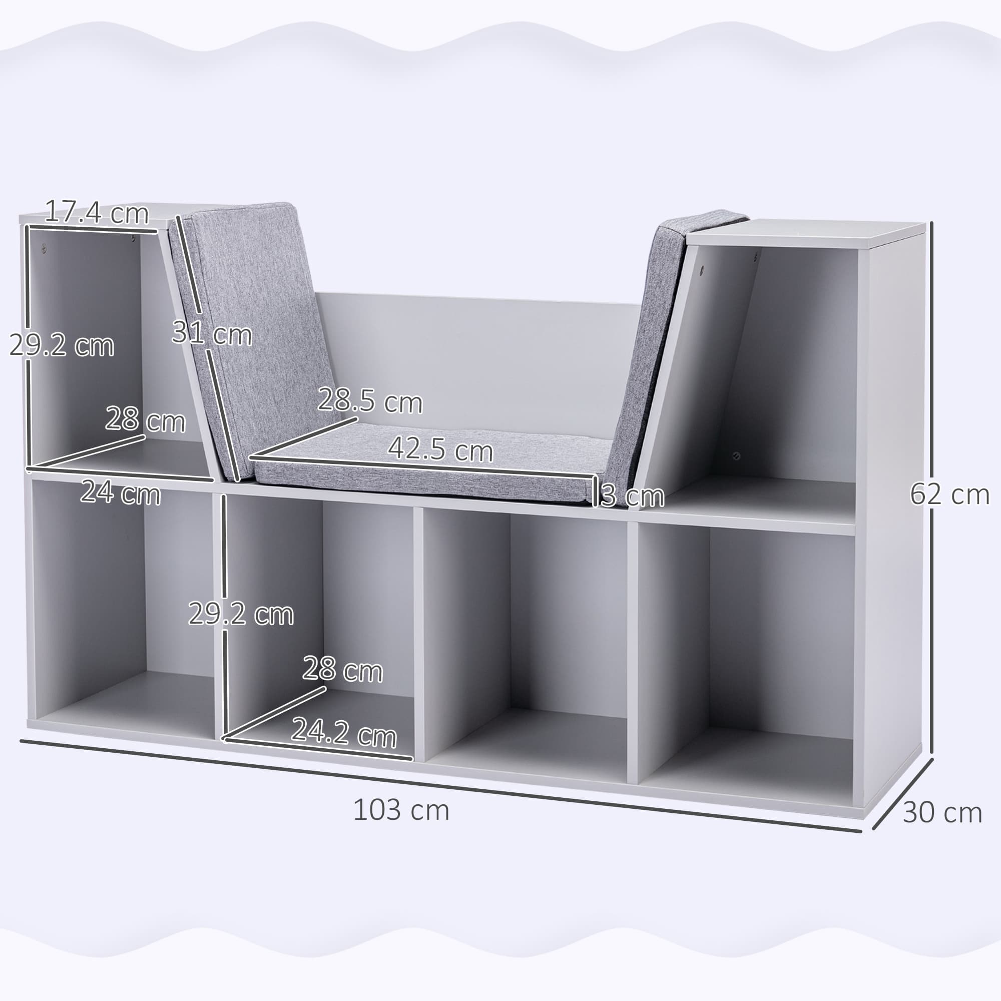 Effortless Organisation: Grey Kids Storage Bookcase & Seat - image 4