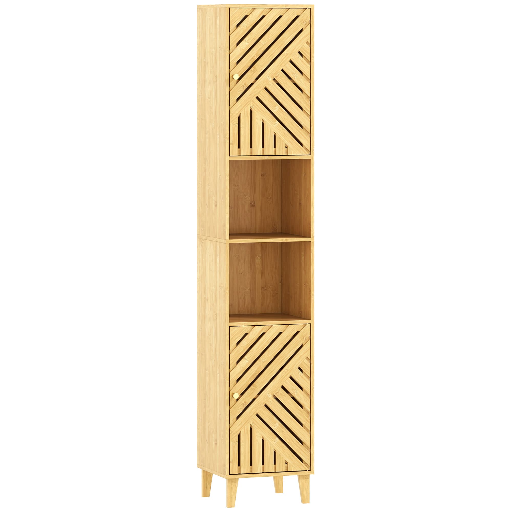 Transform Your Space with this Tall Bamboo Bathroom Cabinet - Natural wood finish