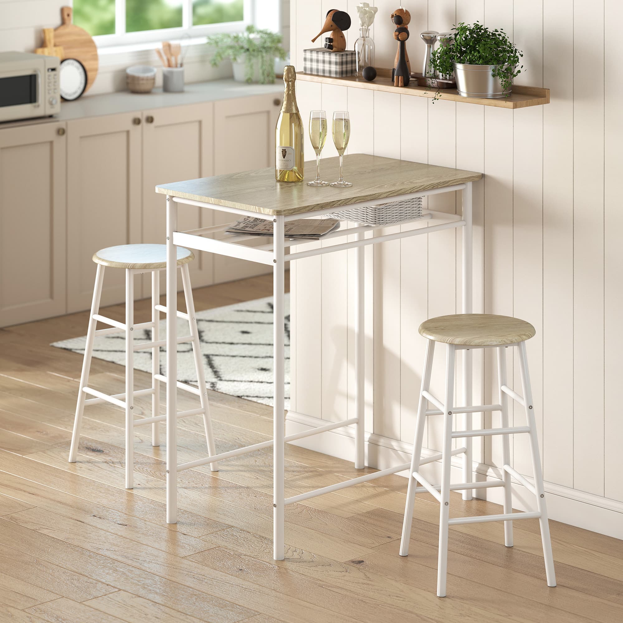 Transform Your Kitchen with this Compact White & Oak Bar Set - image 3