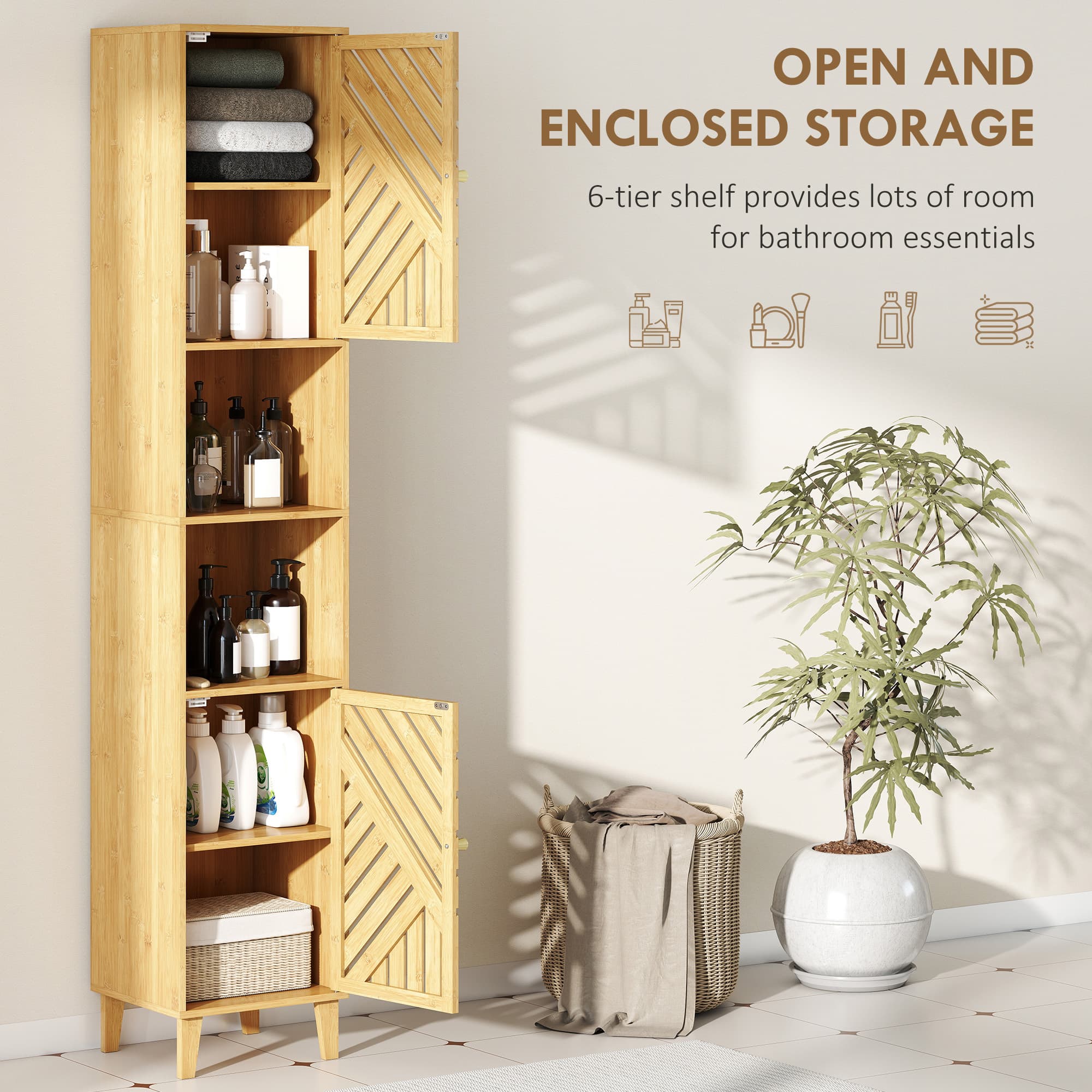 Transform Your Space with this Tall Bamboo Bathroom Cabinet - image 1