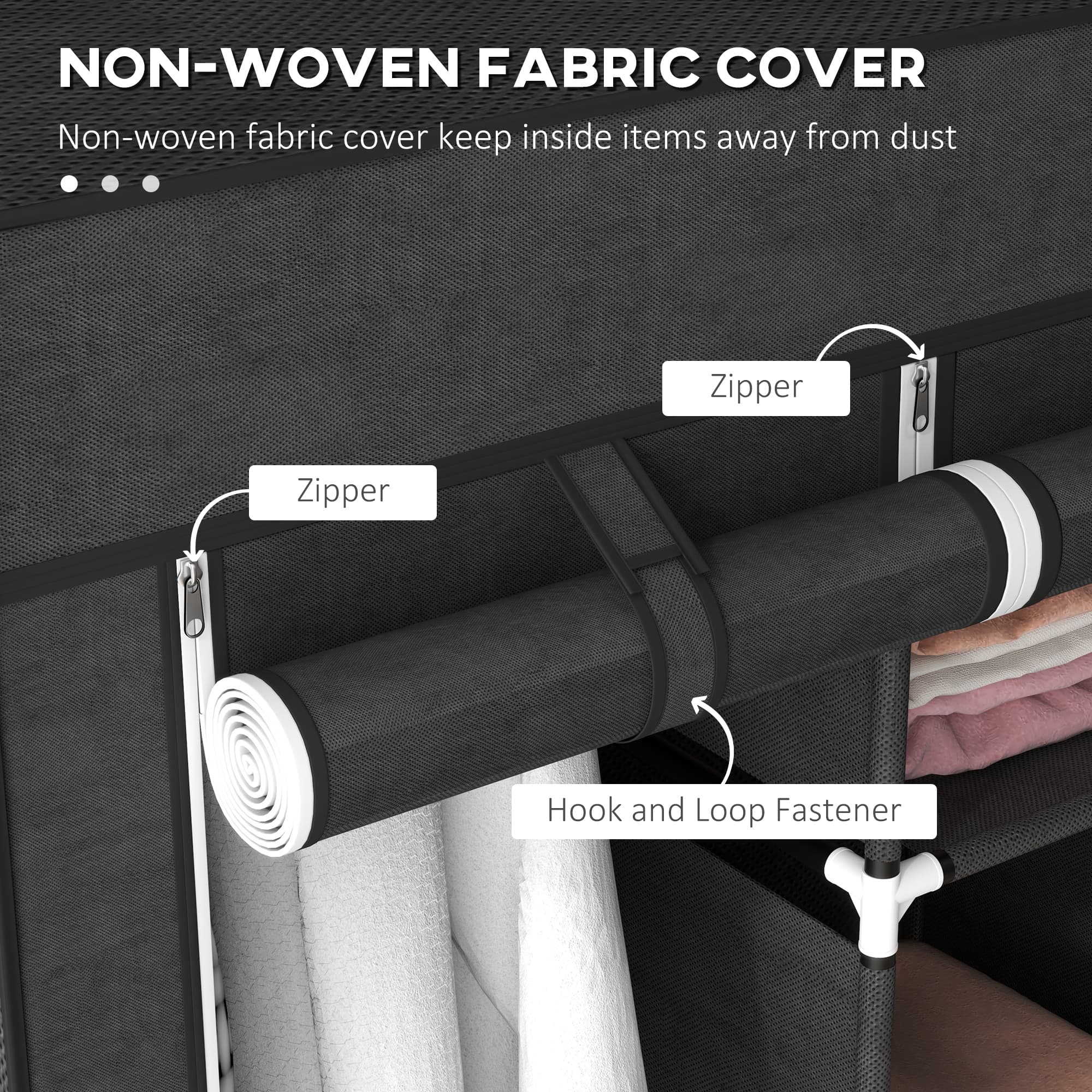 Black fabric wardrobe for organised clothes storage - image 8