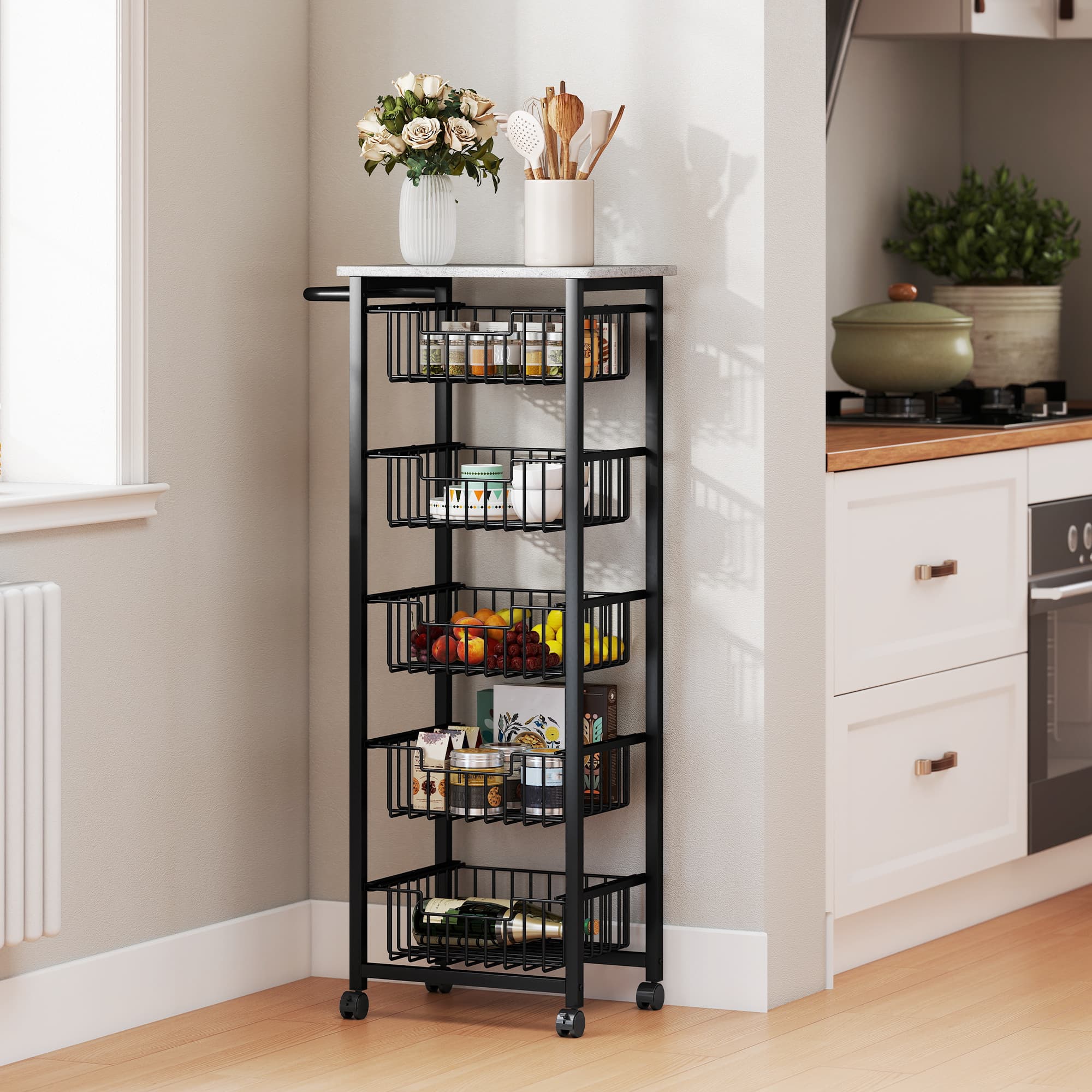 A slim kitchen trolley with five pull-out baskets - image 2