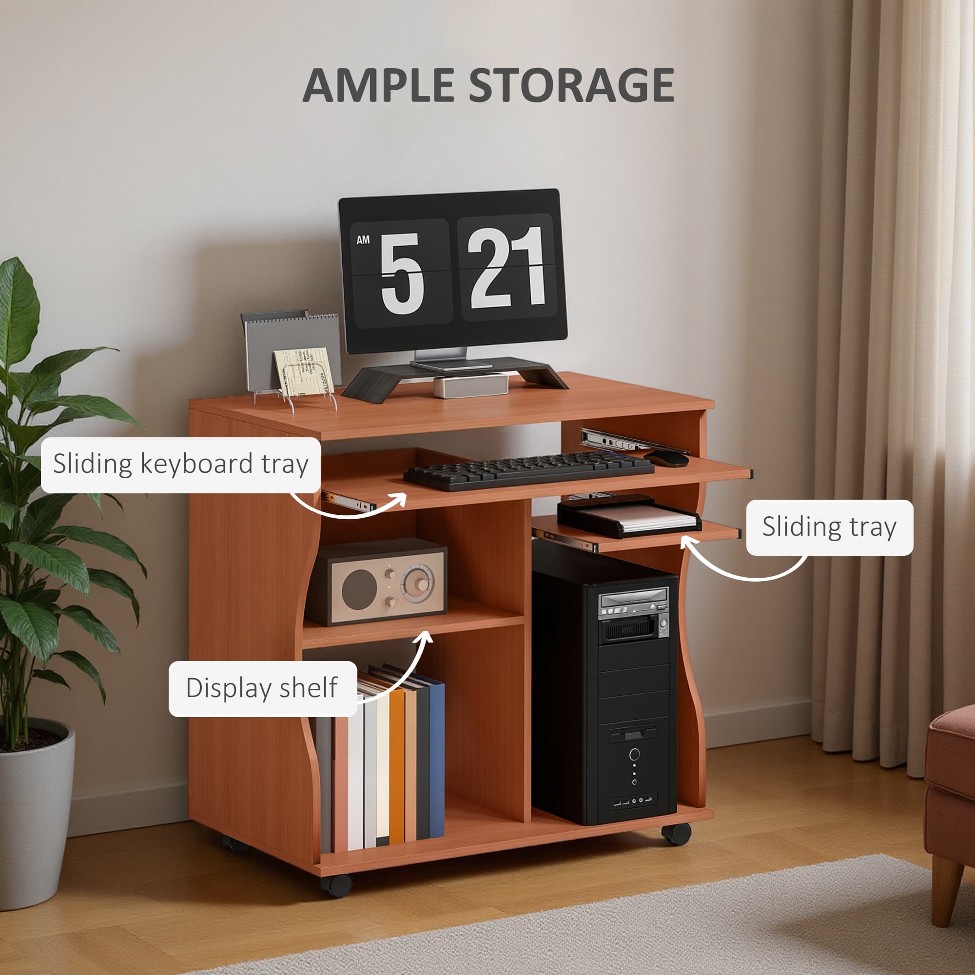 Effortless Mobile Workspace: Compact Cherry Wood Desk - image 2