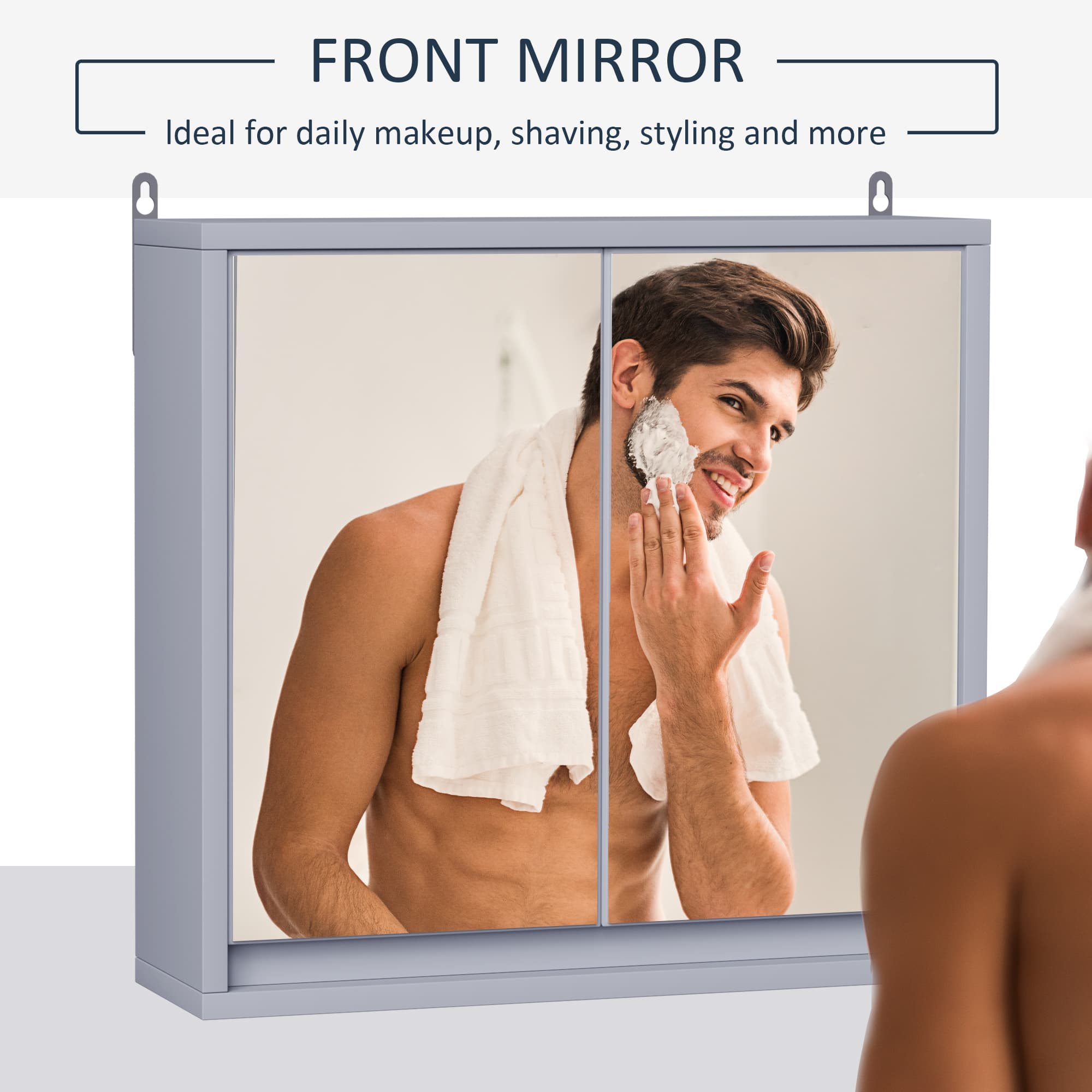 Grey Bathroom Mirror Cabinet with Adjustable Shelf - image 10
