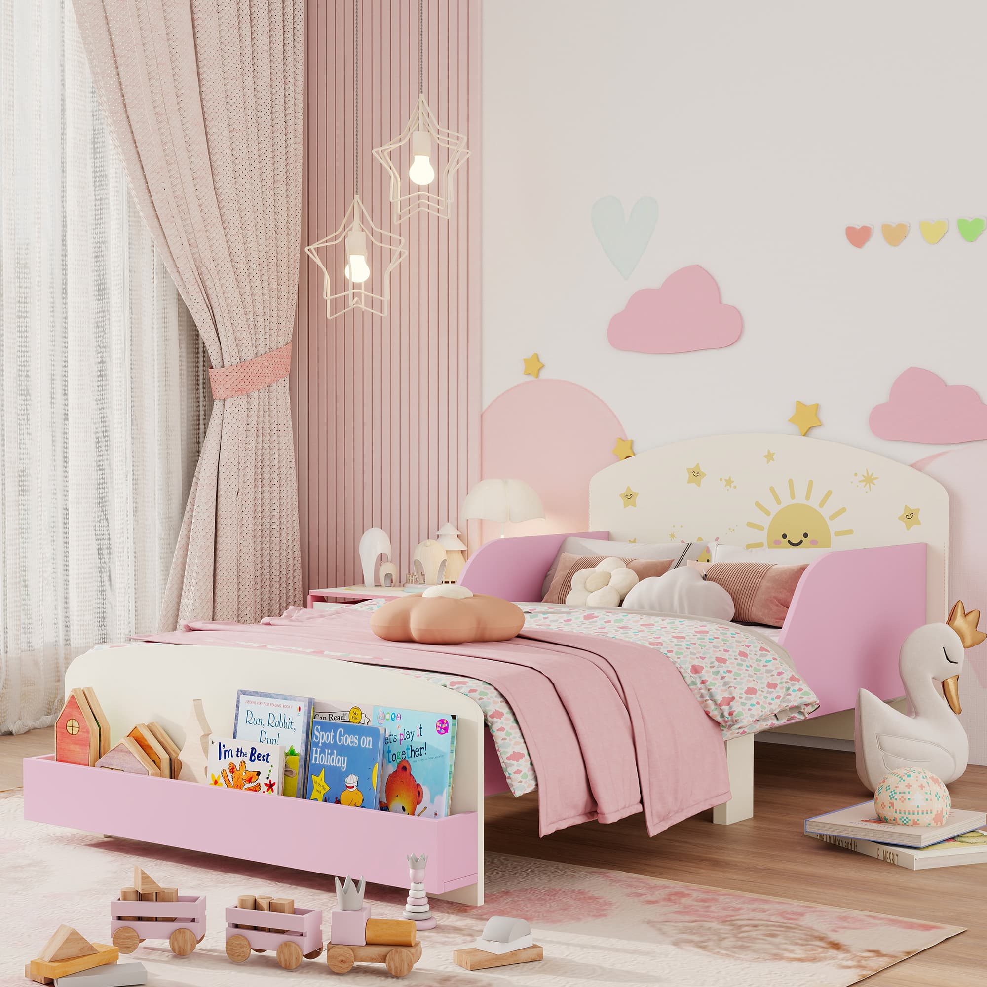 Pink Lion Toddler Bed with Storage and Safety Guardrails - image 5
