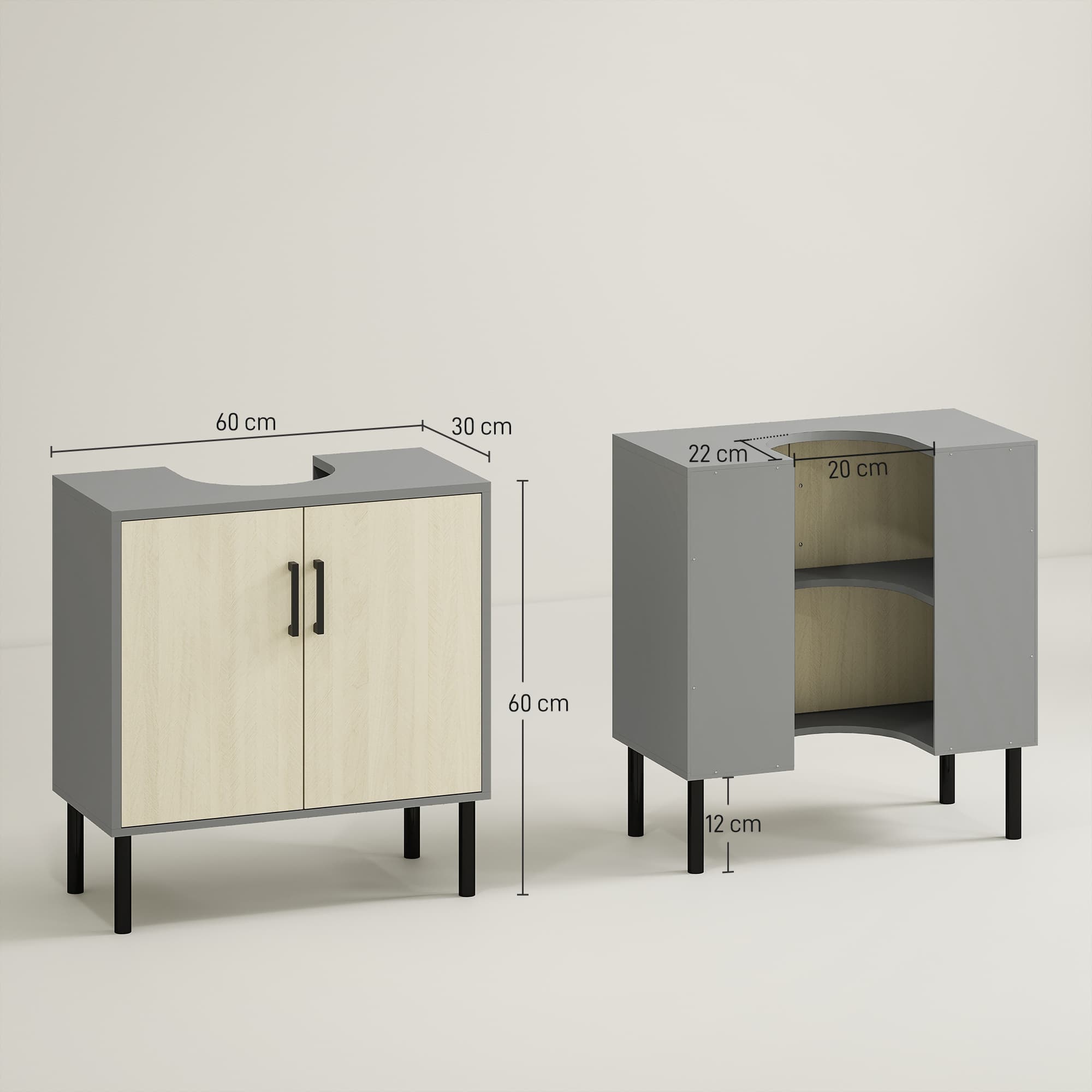 Grey and oak under sink cabinet for bathroom storage - image 3
