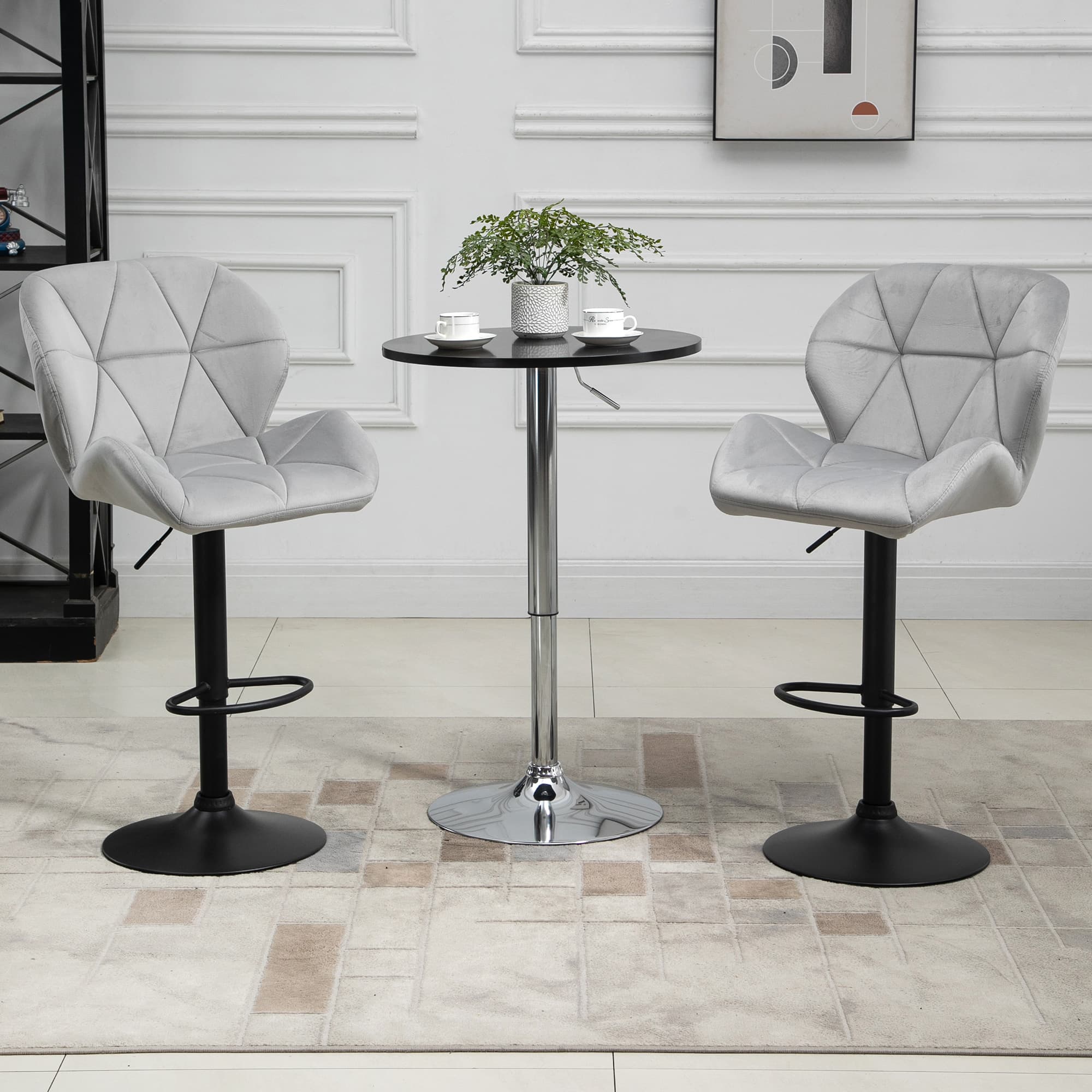 Effortless Comfort: Light Grey Velvet Adjustable Bar Stools - image 2