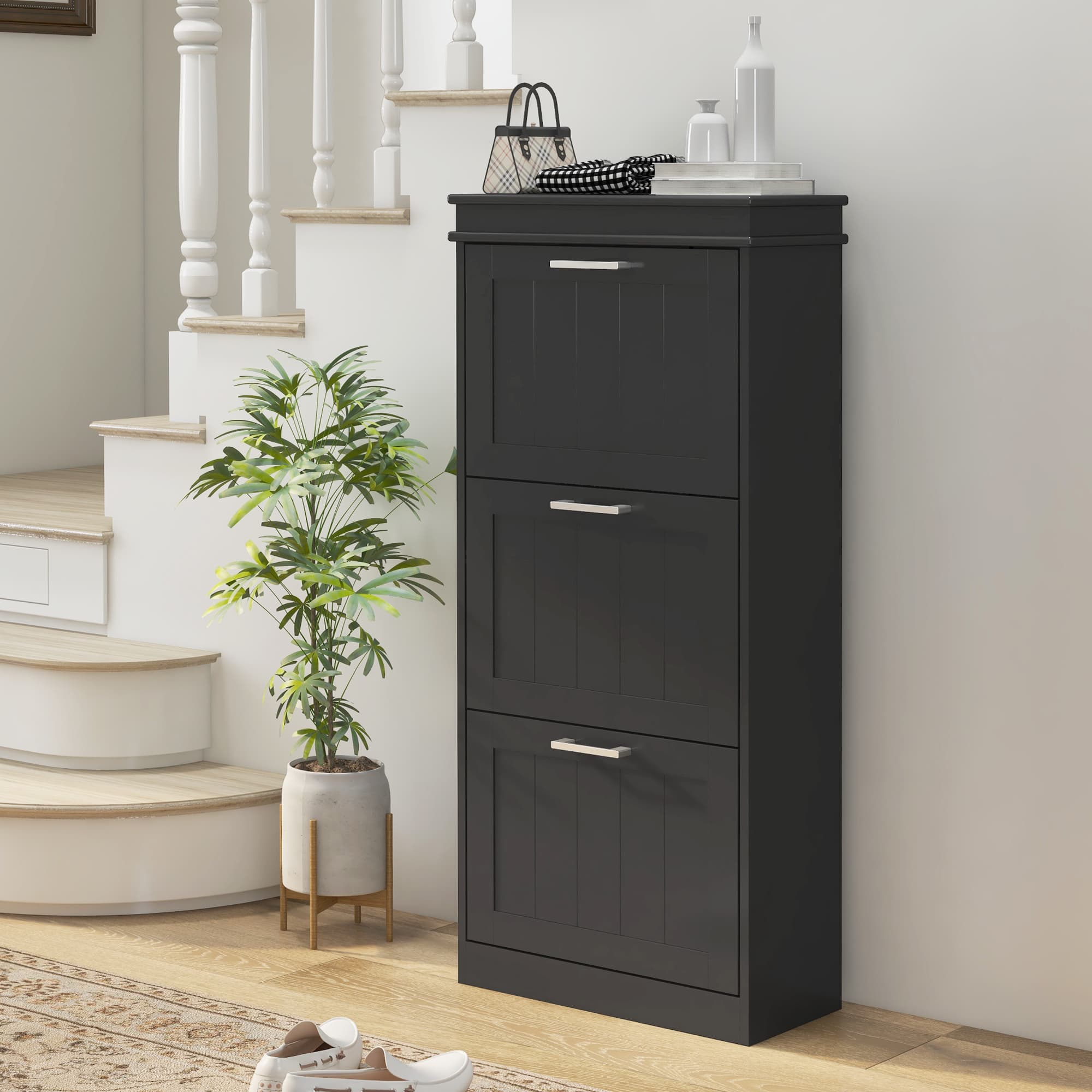 Effortless Hallway Organisation: Slimline Black Shoe Cabinet - image 2