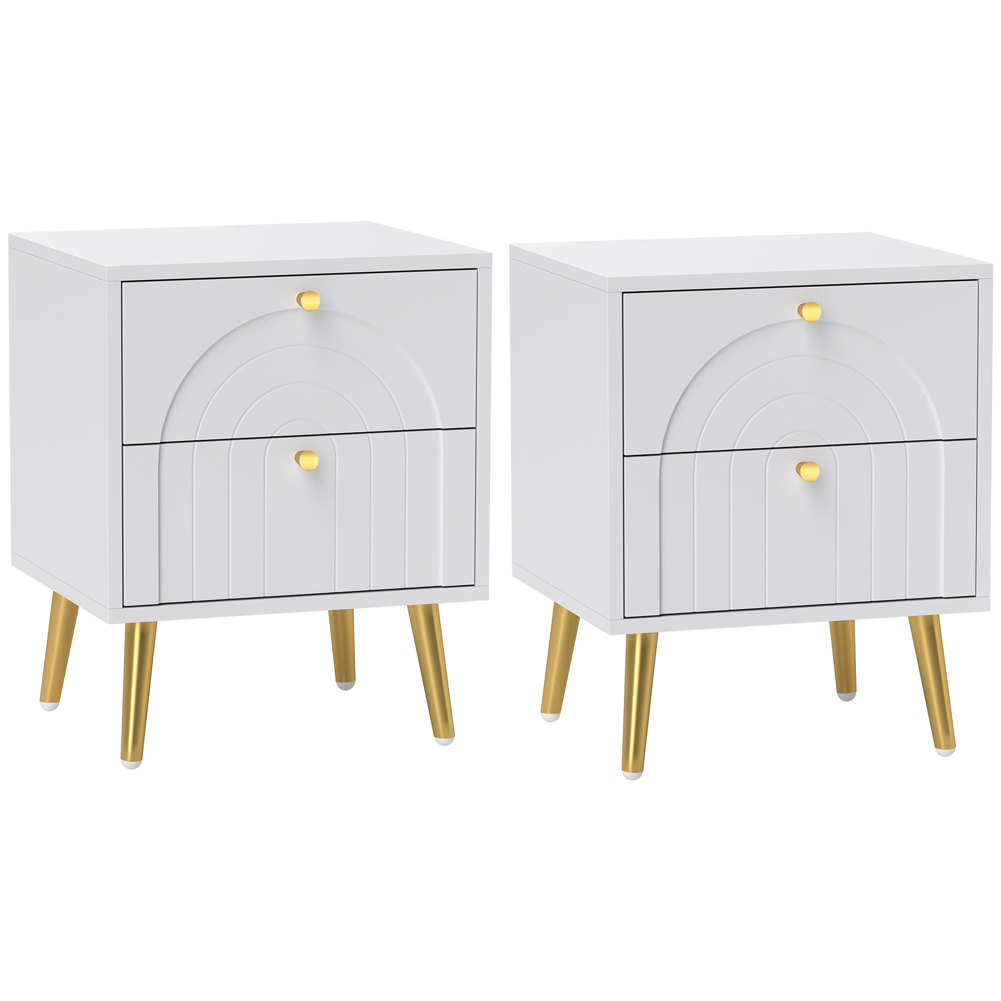 Transform Your Bedroom with Elegant White & Gold Bedside Tables - White