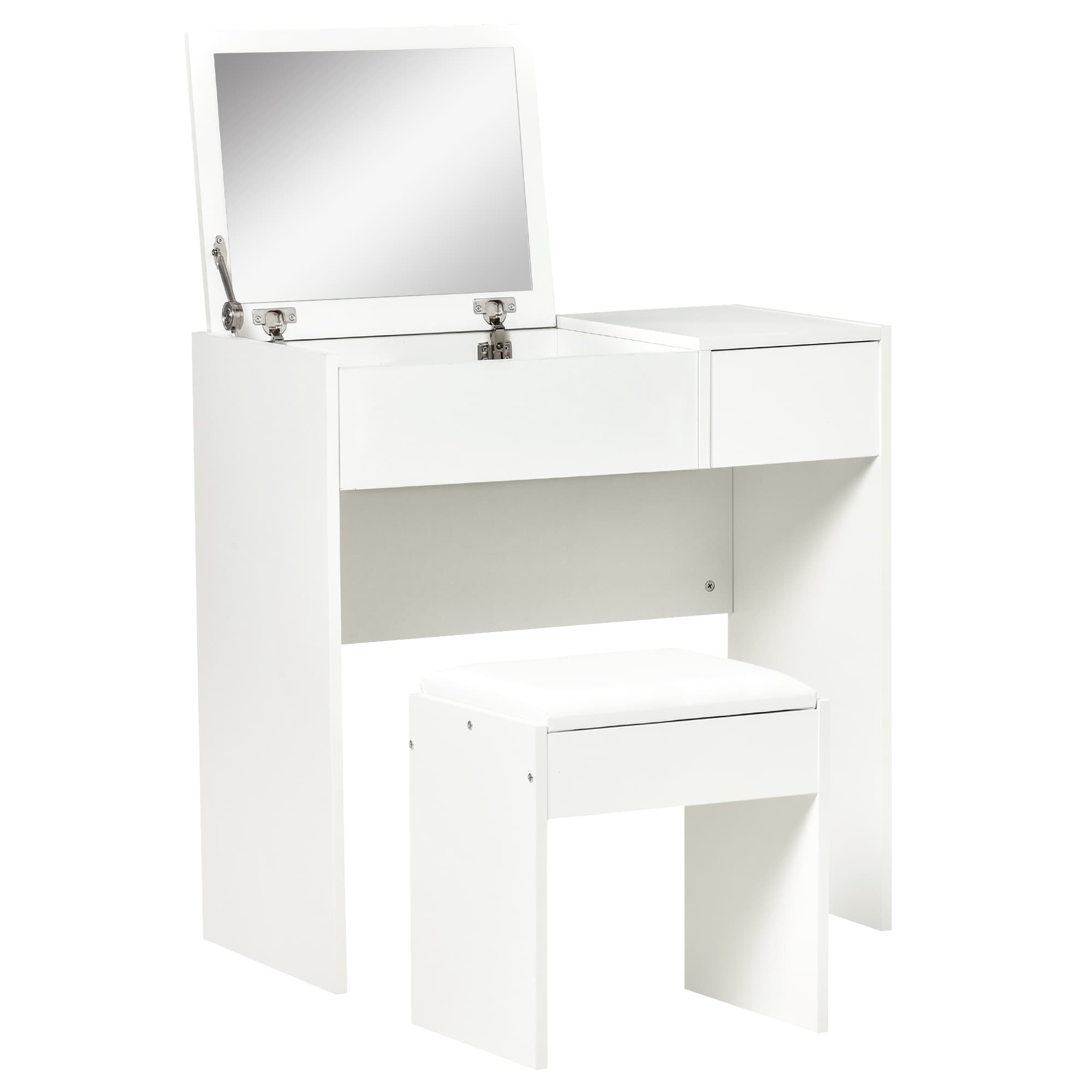 Elegant White Vanity Table Set with Concealed Flip-Up Mirror - image 1