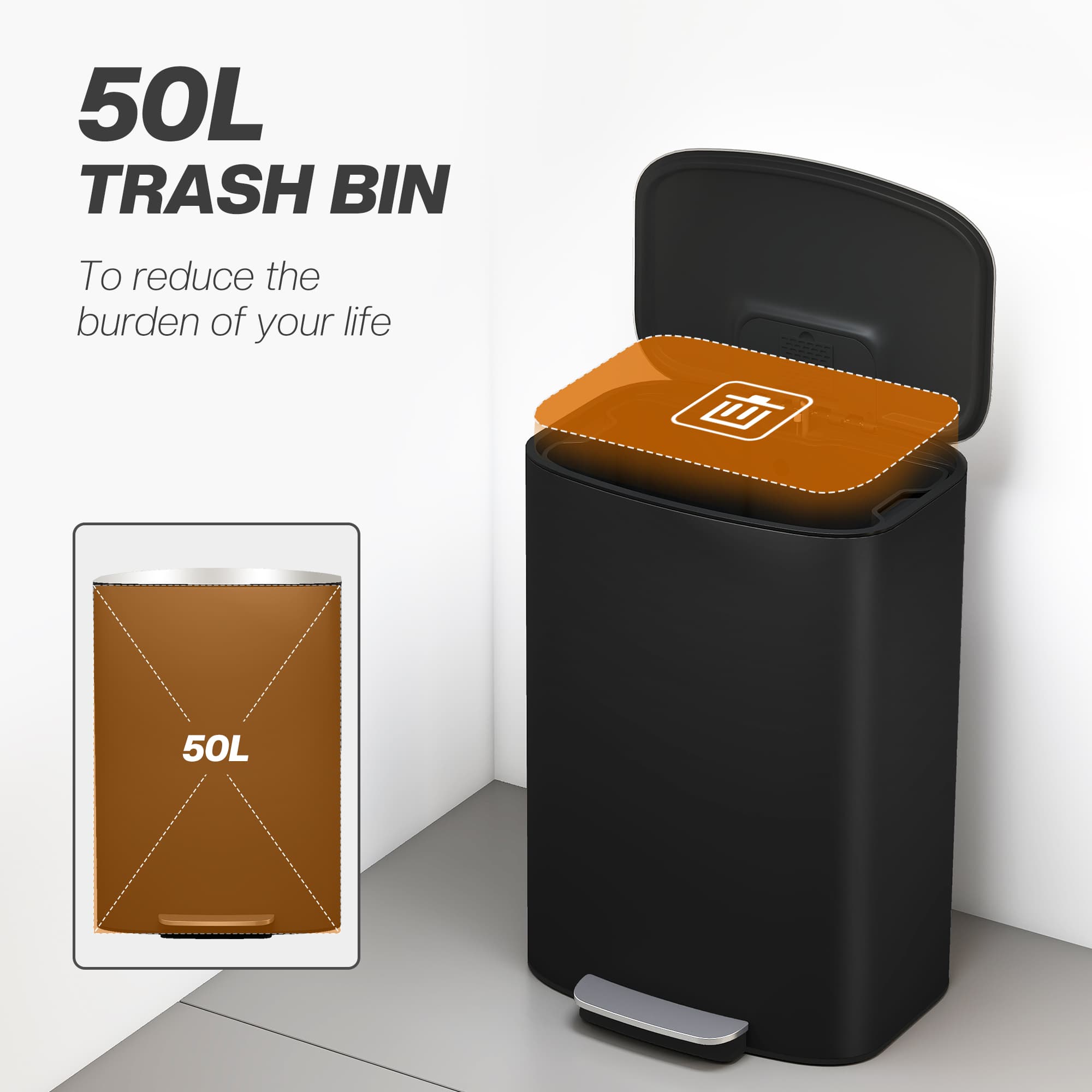 50-Litre Soft-Close Pedal Bin with Stay-Open Function - image 6