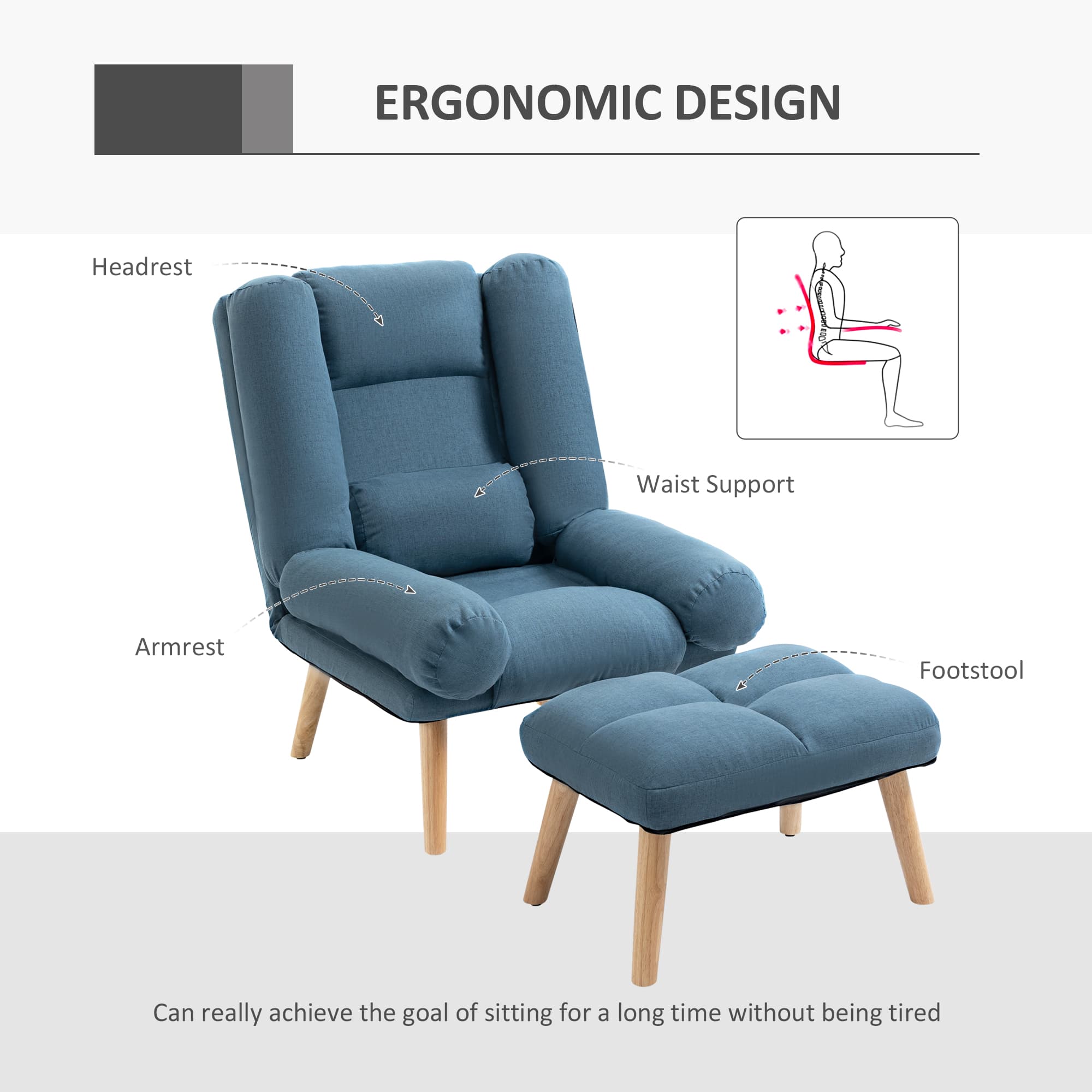 Premium Blue Reclining Armchair and Matching Footstool - image 5