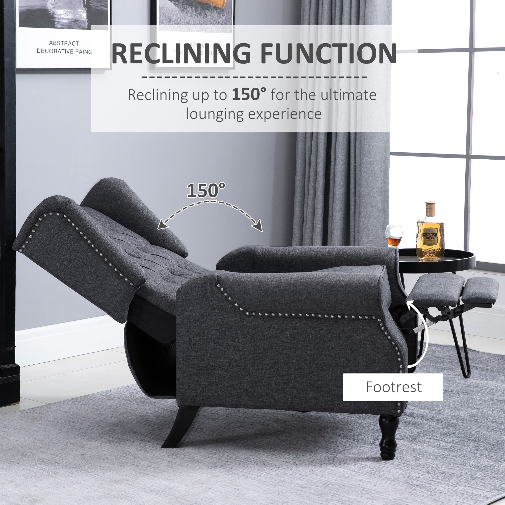 Relax in Style: Vintage Dark Grey Tufted Recliner Armchair - image 4