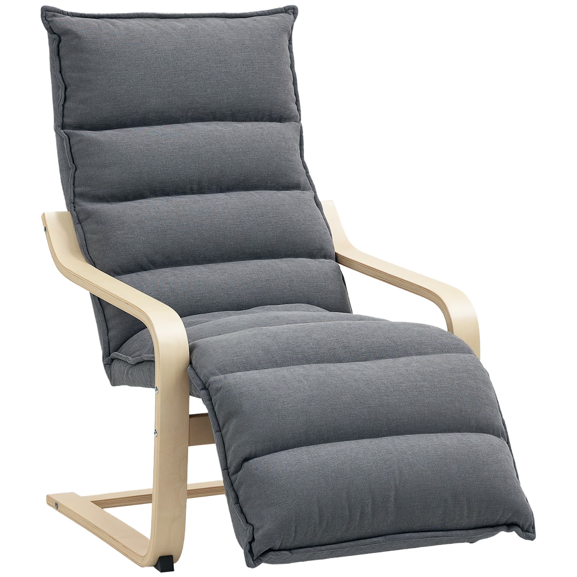 Effortless Comfort: Curved Wooden Rocking Chair with Footrest - Dark Grey