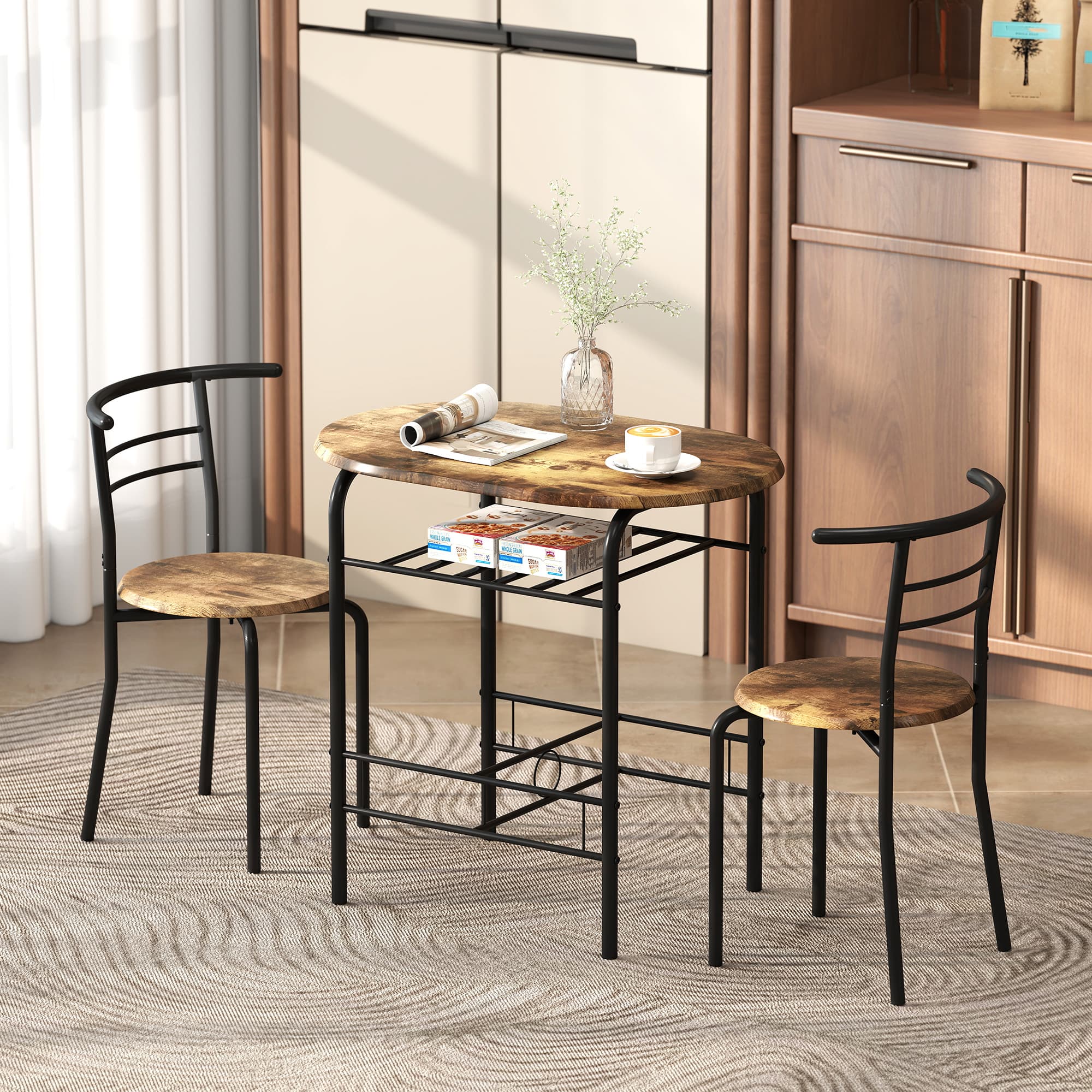 Transform Small Spaces: Rustic Brown 3-Piece Dining Set - image 4