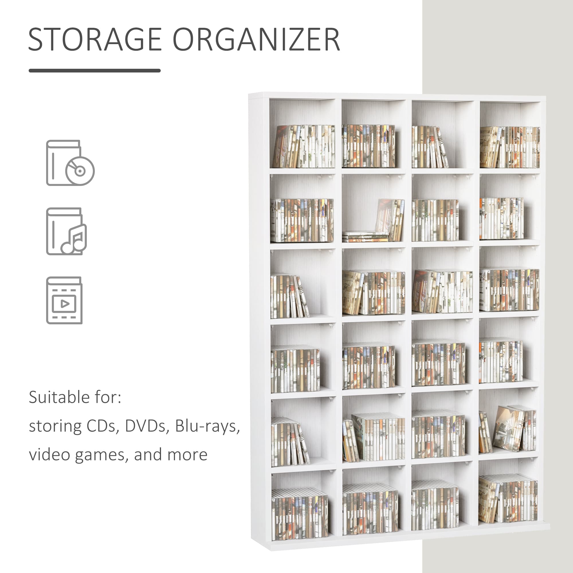 White Adjustable CD & DVD Storage Unit for Modern Homes - image 4