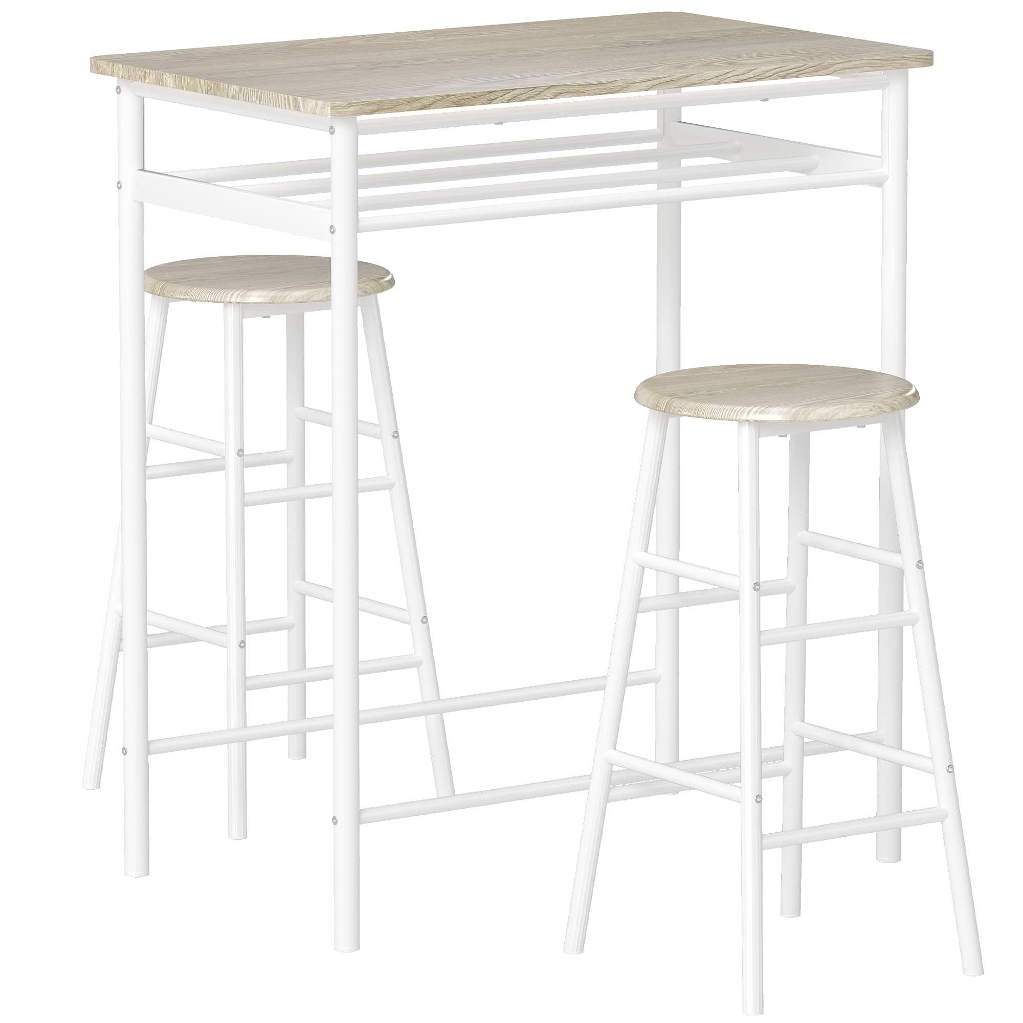 Transform Your Kitchen with this Compact White & Oak Bar Set - White Oak