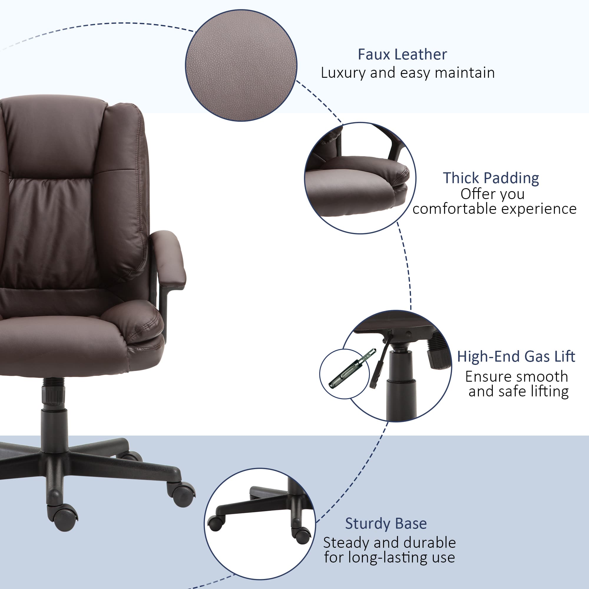 Premium Brown Faux Leather Adjustable Executive Office Chair - image 5