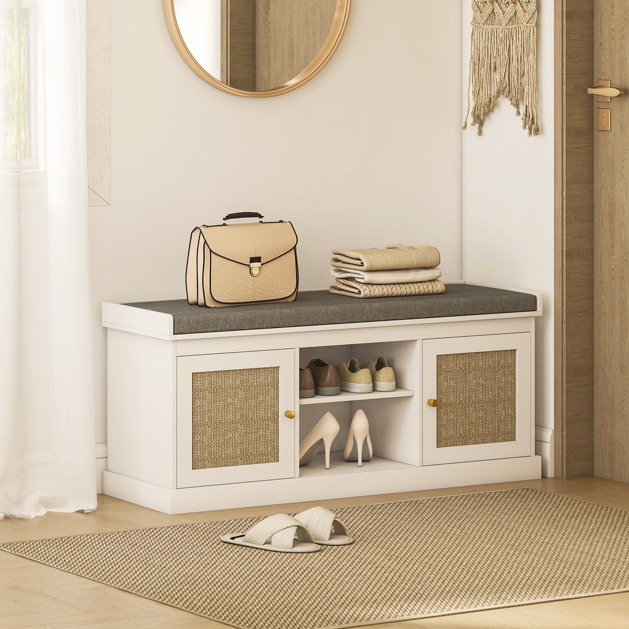 Transform Your Hallway with this Boho Rattan Shoe Bench - image 4