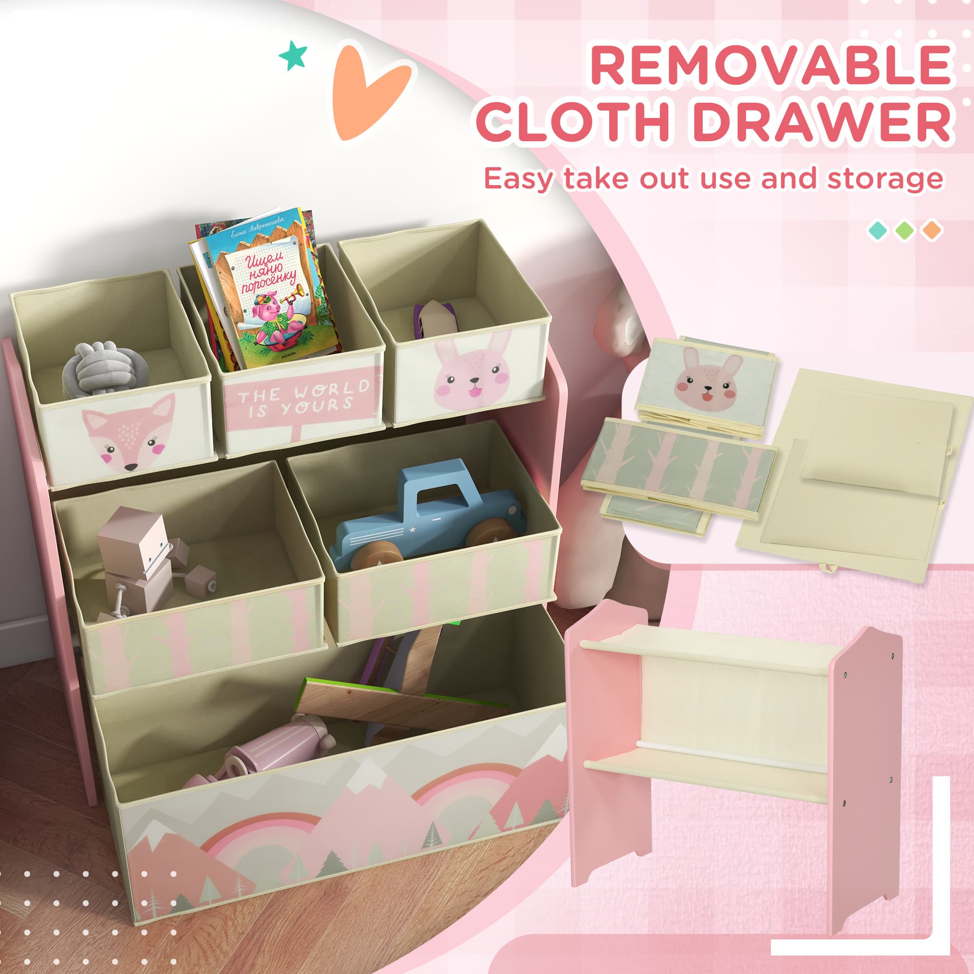 Kids Pink Toy Storage Organiser With Six Bins - image 7